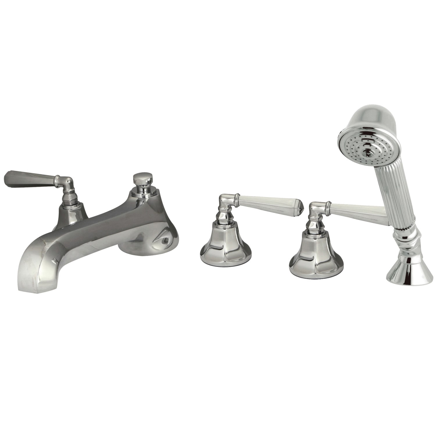 Kingston Brass Millennium Polished Chrome 3 Handle Deck Mount Roman Low Arc Bathtub Faucet With 3732