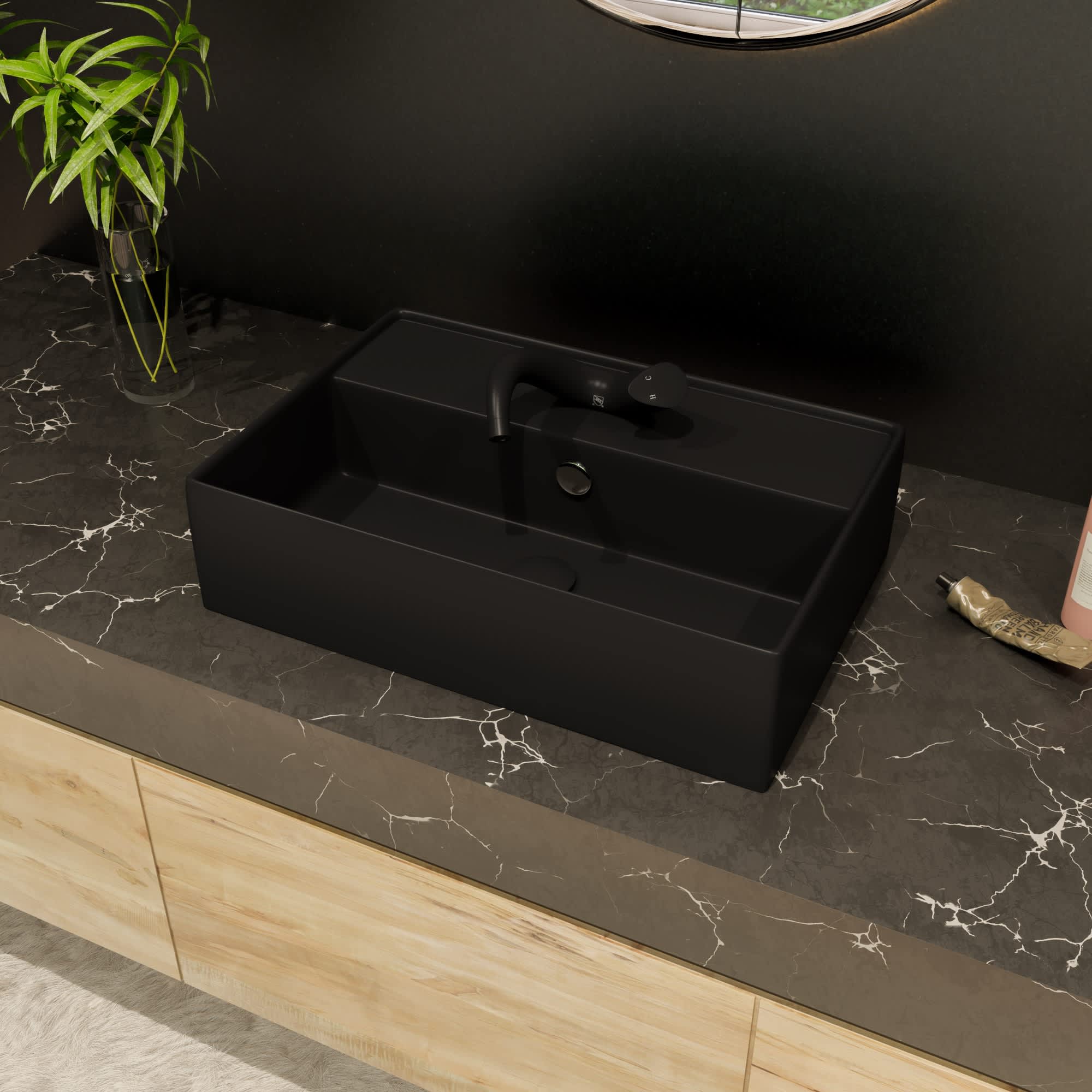 ALFI ABC901-BM ABC901-BM Black Matte 24-in Modern Rectangular Above Mount Ceramic Sink with Faucet Hole