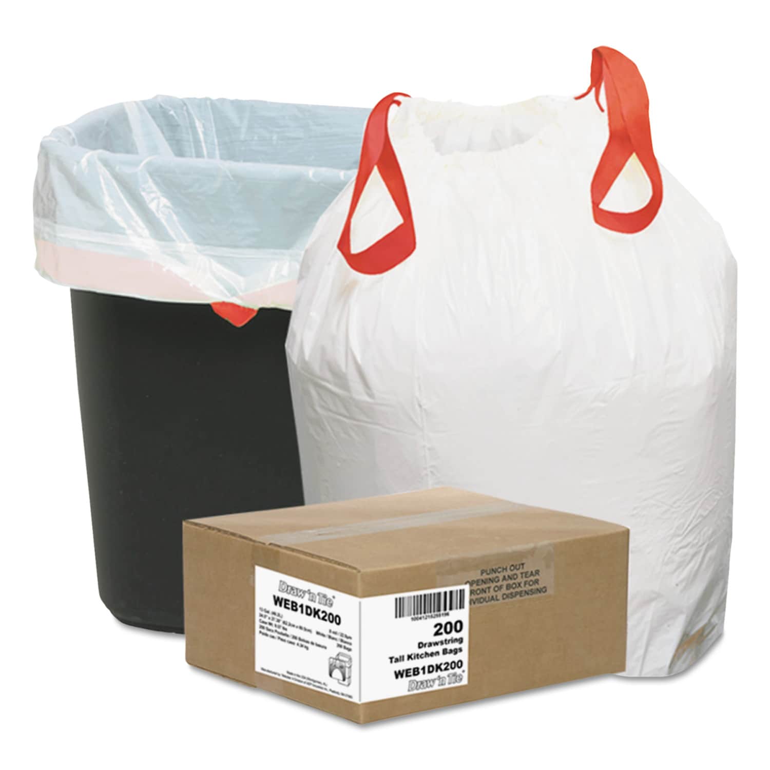 Plasticplace 13 Gallon Drawstring Trash Bags - White (200 Count