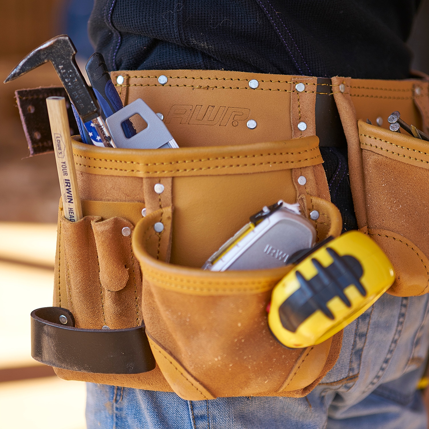 AWP Suede Leather Carpenter Construction Tool Belt 11-Pocket Pouch Apron  1LS-495