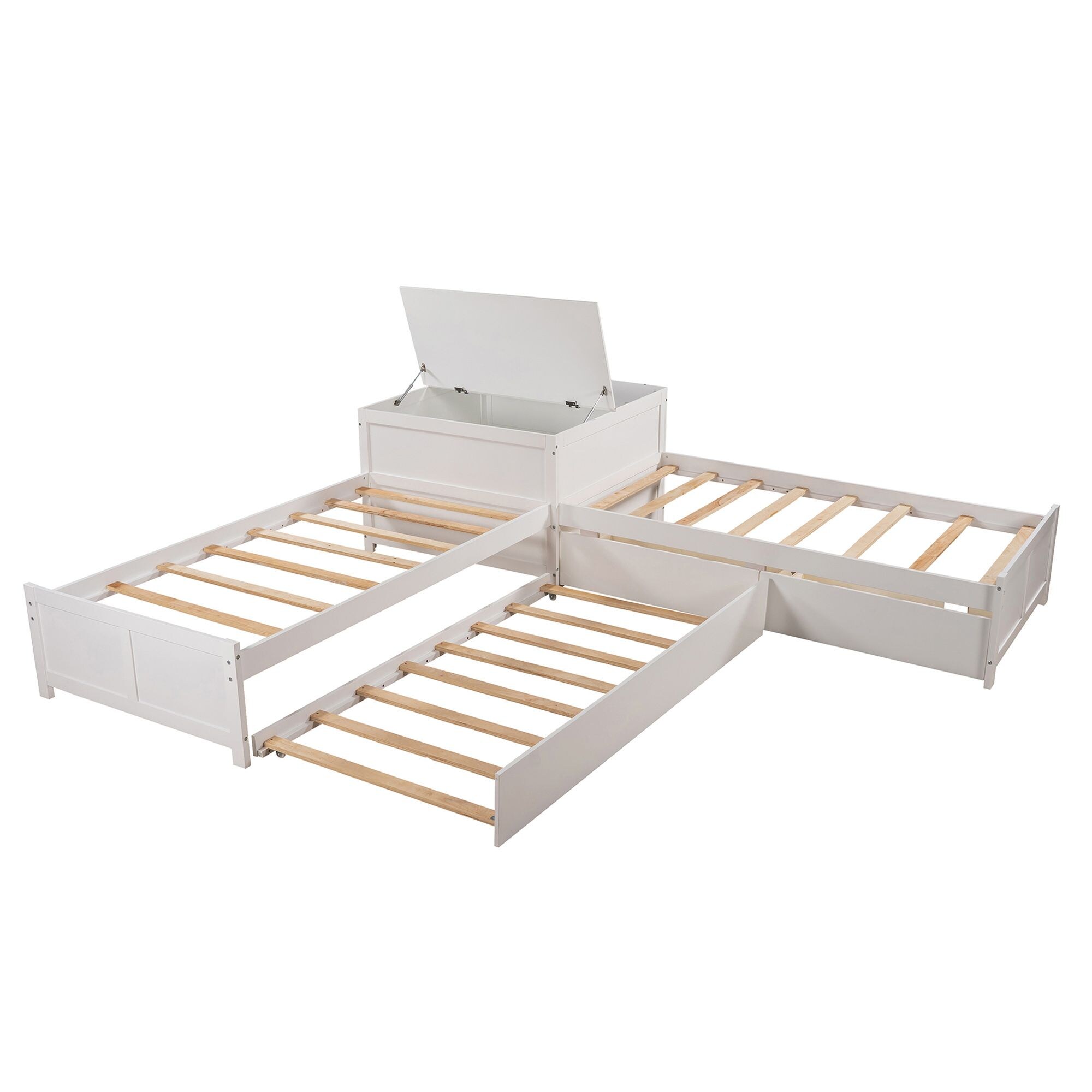 Yiekholo LL-W-0532AAK White Twin Wood Platform Bed with Storage