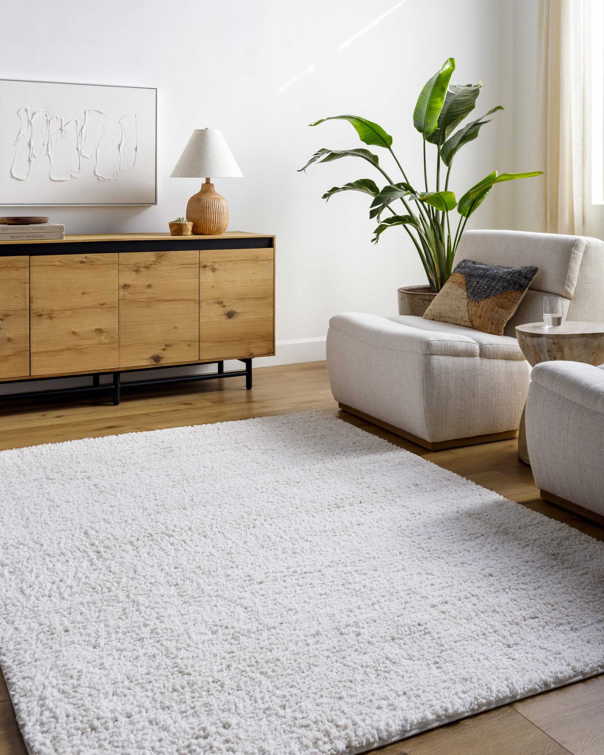 Livabliss SCS2300-537 Sacramento Shag 5 x 7 (ft) Polyester White Rectangular Indoor Mid-Century Modern Area rug