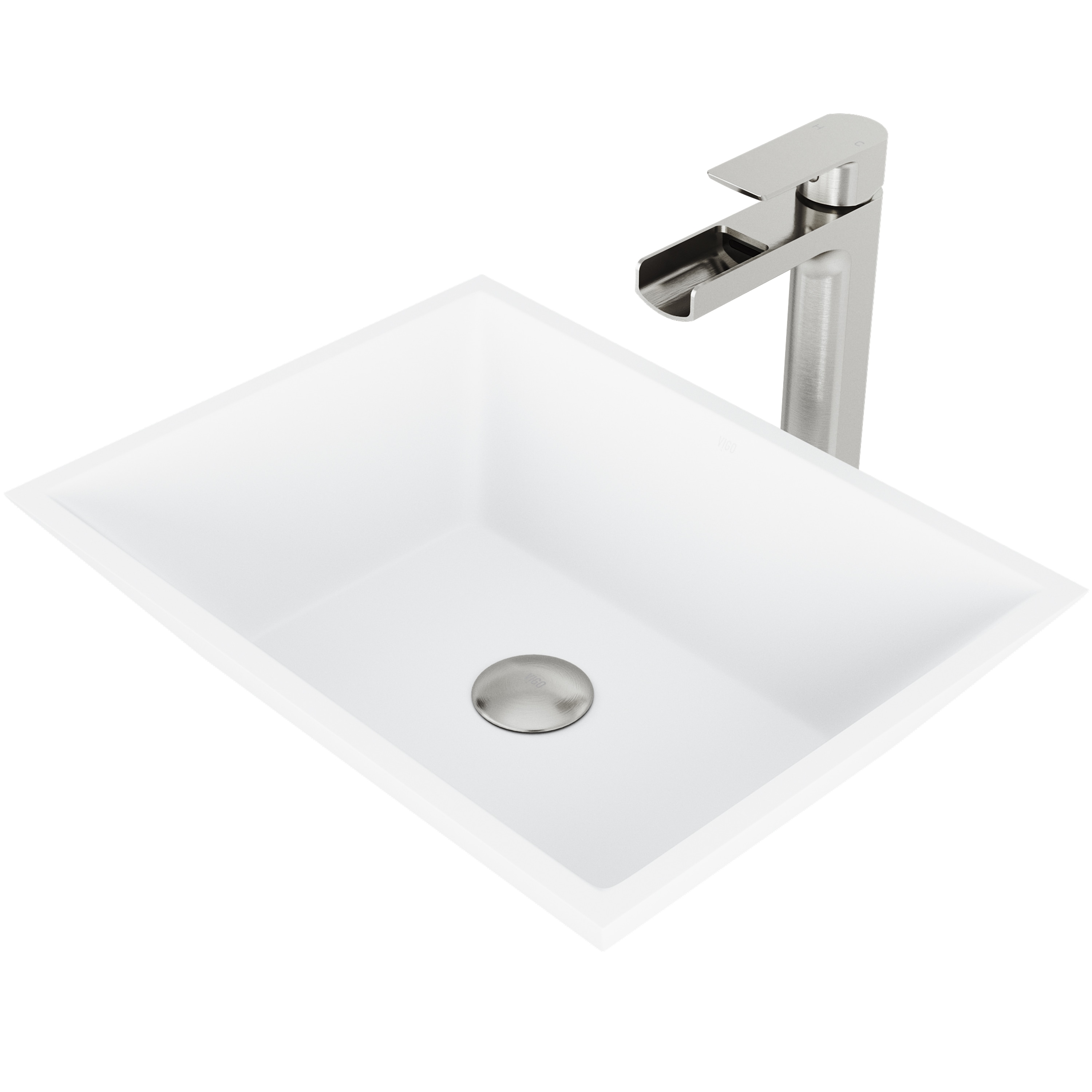 VIGO VGT941 Vessel sink Matte stone Vessel Rectangular Modern Matte White Bathroom Sink with Faucet Included with Drain Included ( 18-in x 14-in )