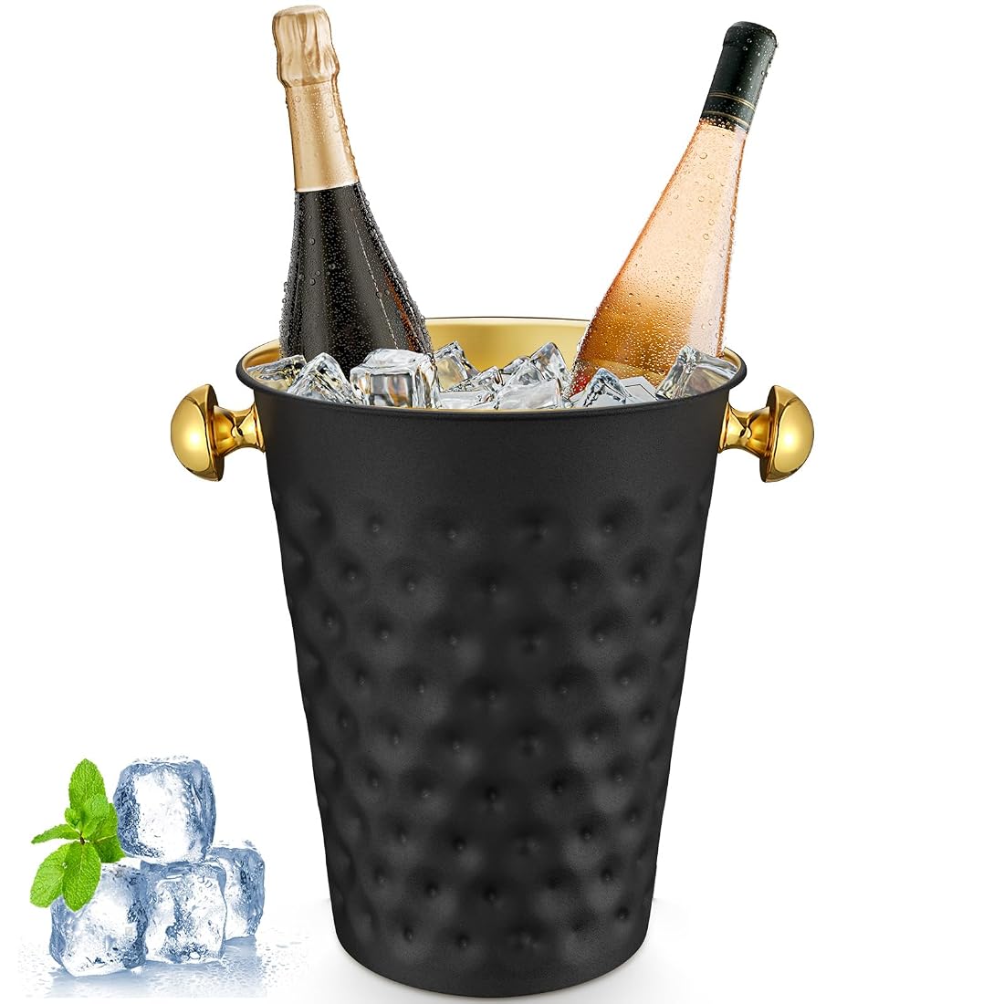 Aoibox  Black 5 Quart 4 7 L Double Wall Hammered Stainless Steel Ice Bucket for Wine and Champagne