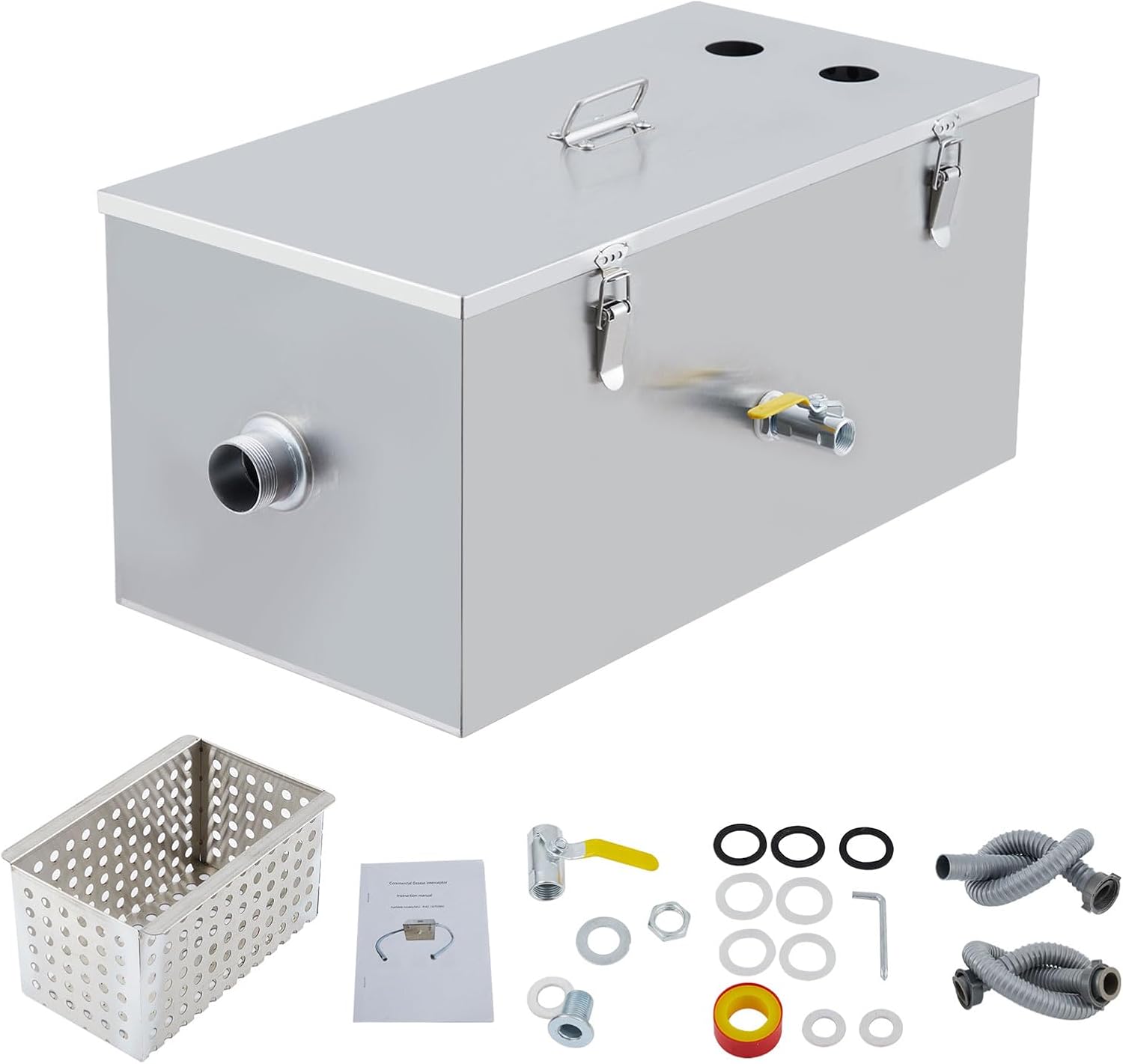 GAOMON Commercial Grease Trap - 25 LBS Stainless Steel Under Sink Grease Interceptor with Top Inlet and Oil Water Separator
