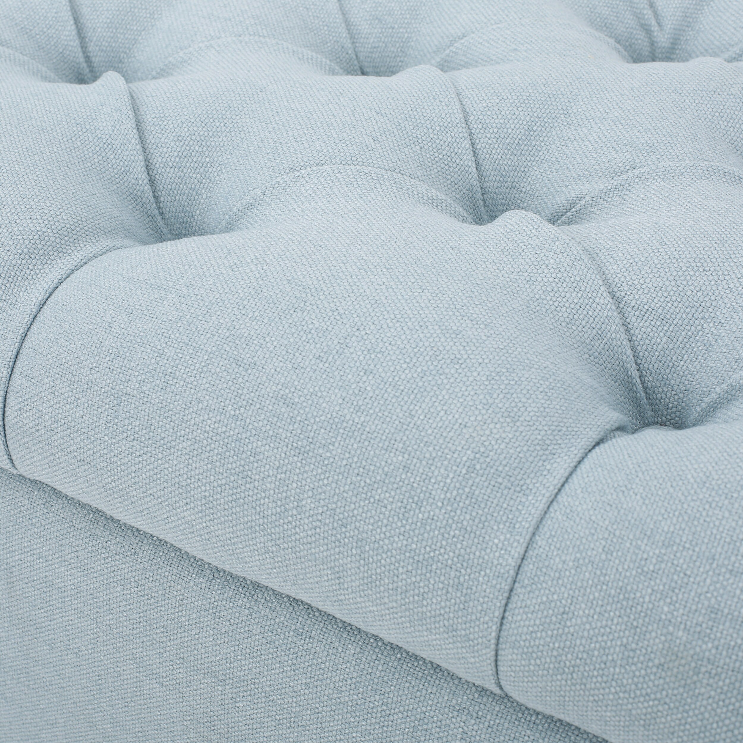 Light Blue Button-Tufted Upholstered Storage Ottoman Bench