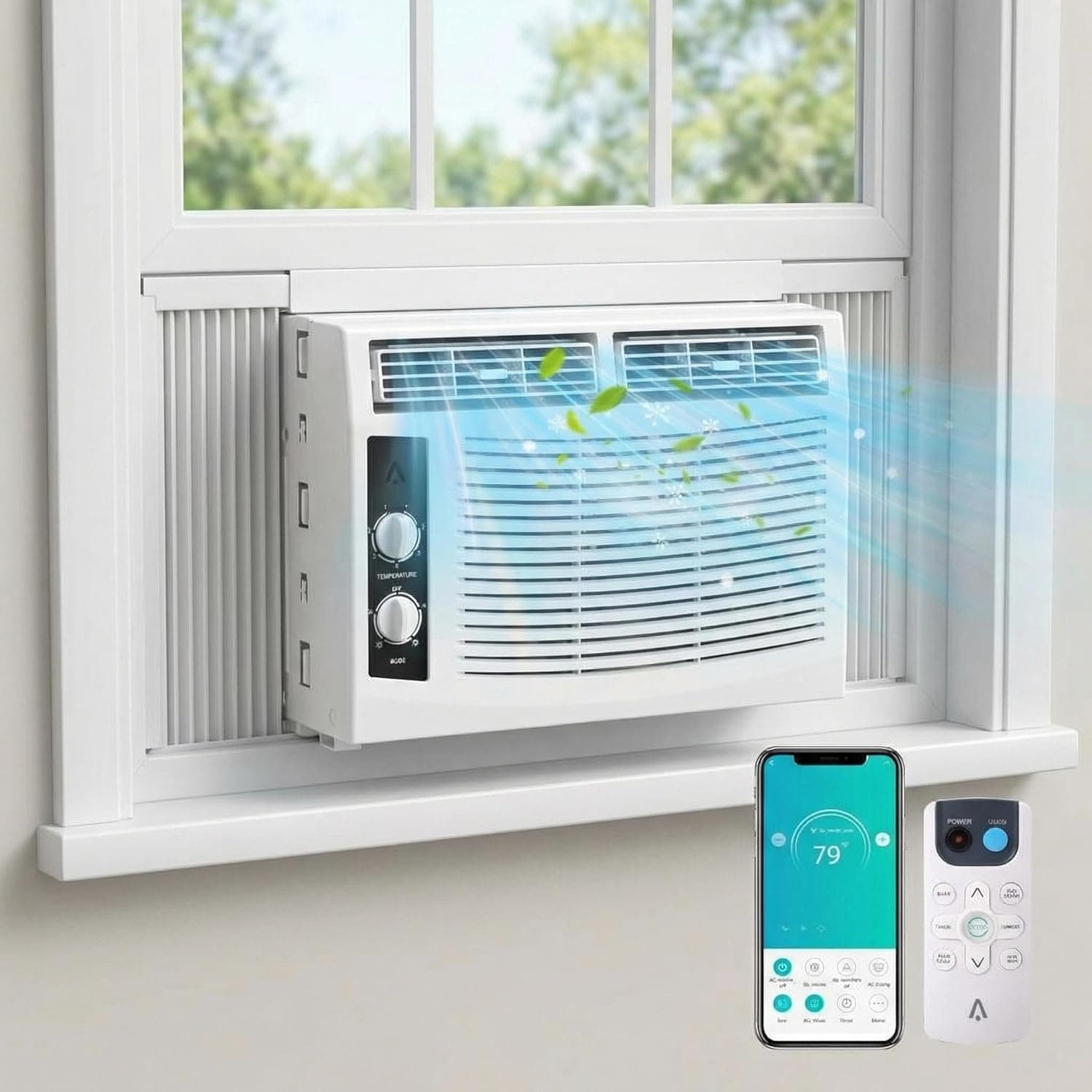 IdealHouse 5000 BTU Window Air Conditioner with Remote Control - Cools 150 Sq.ft Rooms Ultra Quiet Energy Efficient AC Unit for Bedroom Office Dorm Easy Install Kit Included