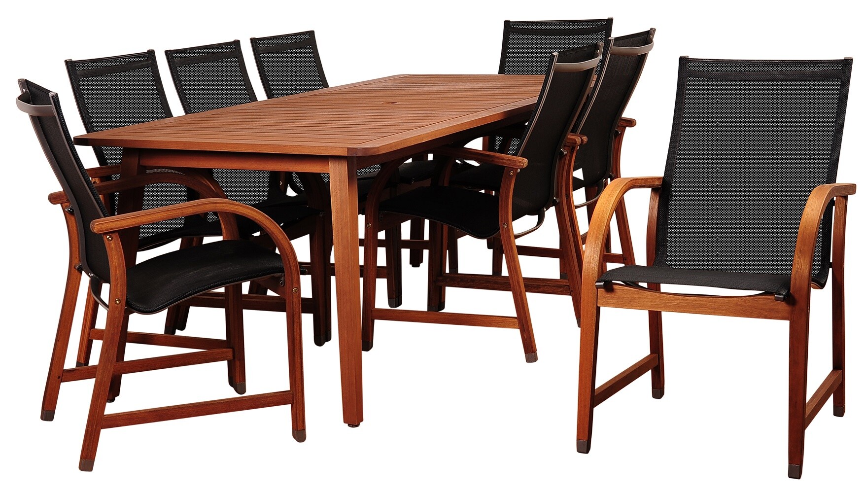 Envelor EN-IH-AMAZB9PC Amazonia 9 -Piece Brown Patio Dining Set Wood Rectangle Table with 8 Stationary Chairs