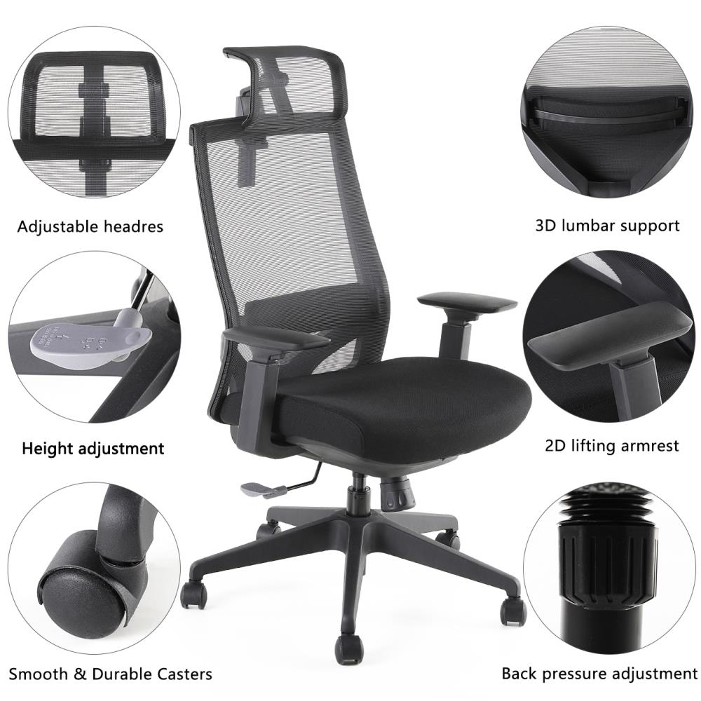 MOTOSTUHL Black Contemporary Ergonomic Adjustable Height Upholstered ...