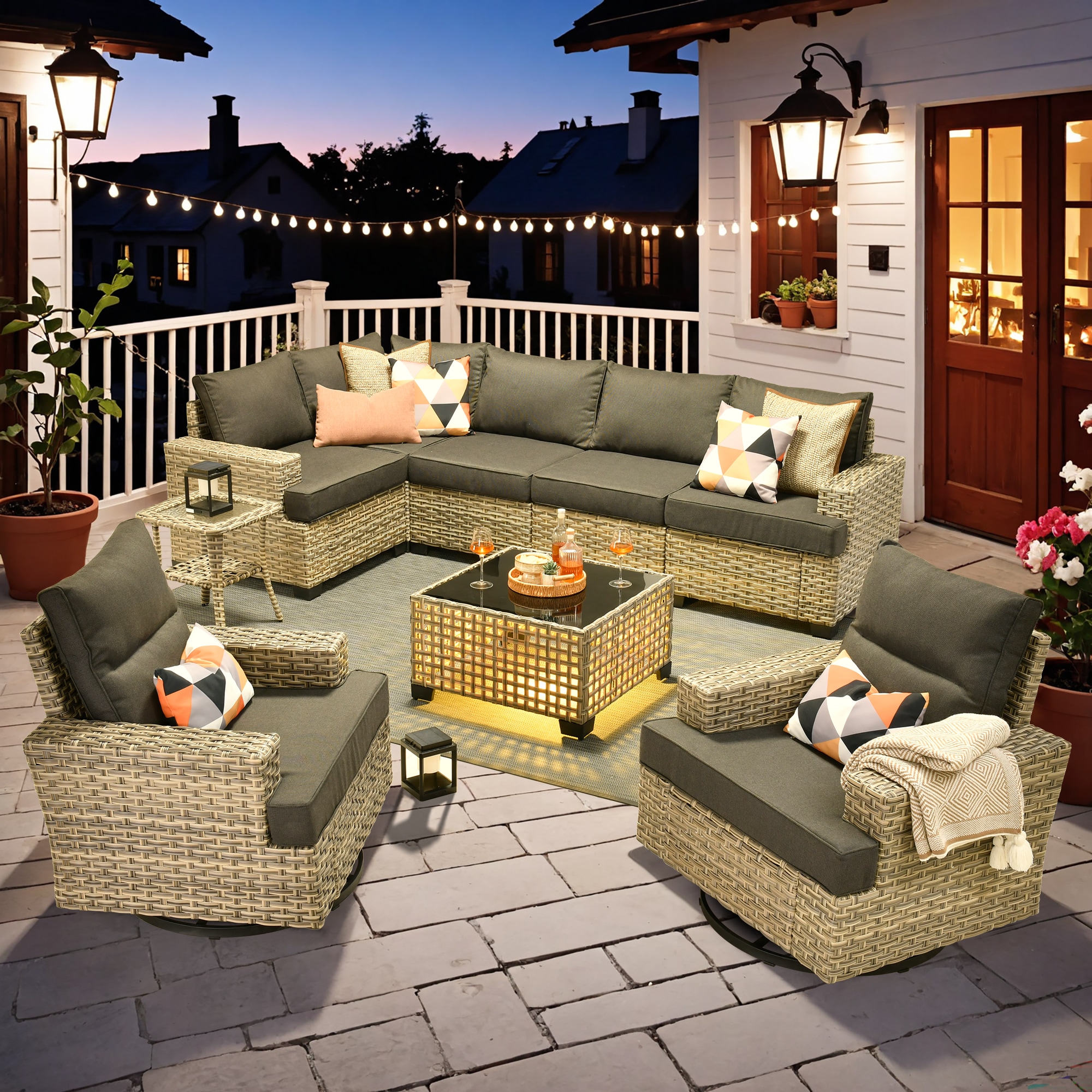 Caodoc L5-YZTBS1092-1 YZTBS Rattan Outdoor Sectional with Black Cushions and Wicker Frame