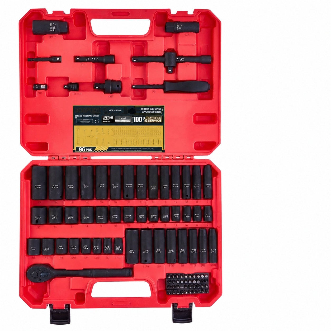 UUDULY  95 Piece Impact Socket Set SAE and Metric Chrome Vanadium Steel Deep and Shallow Sockets with Ratchet Handle Extension Bars Spark Plug
