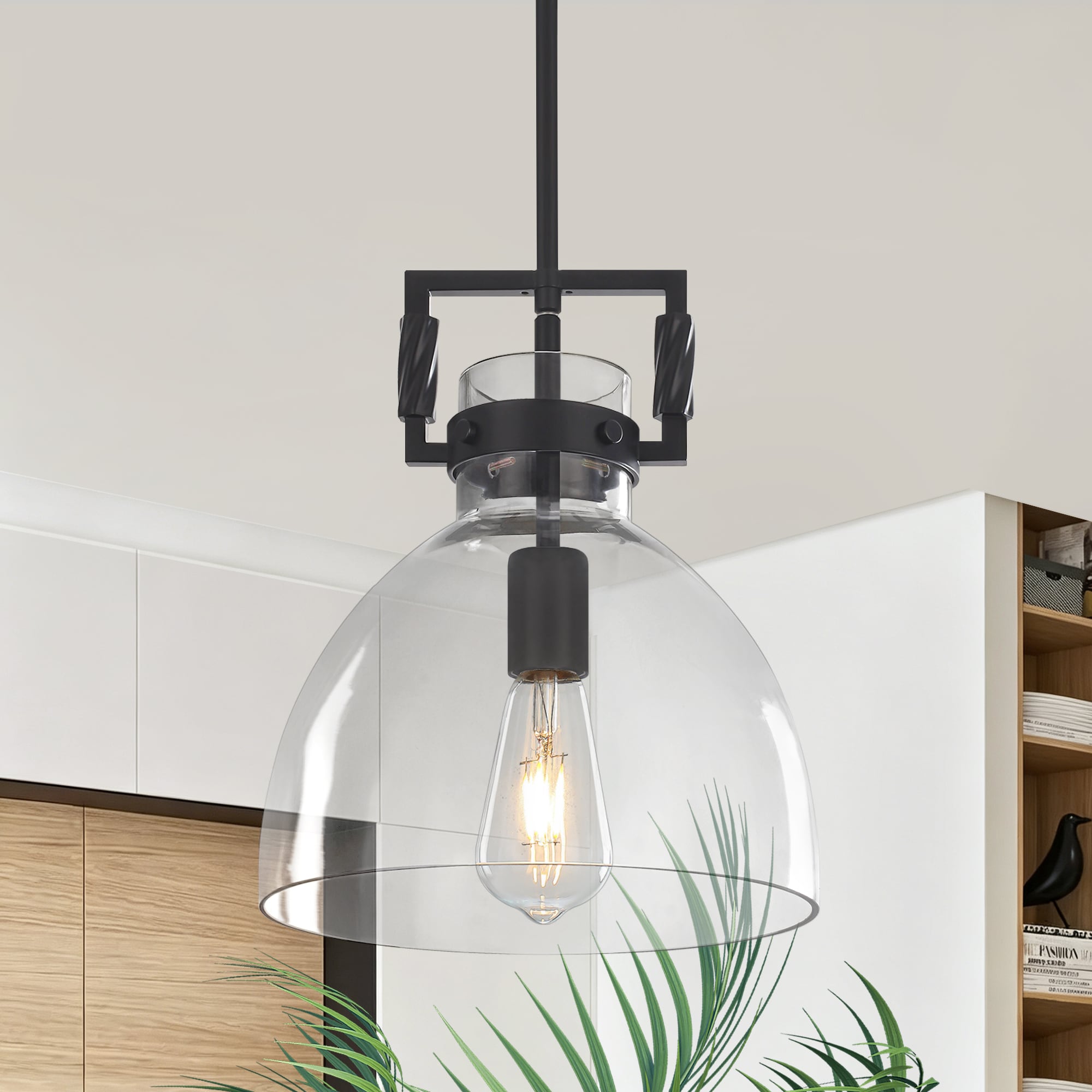 ZSMIHDOH 1 -Light Black Modern/contemporary Clear glass Bell Hanging Pendant Light