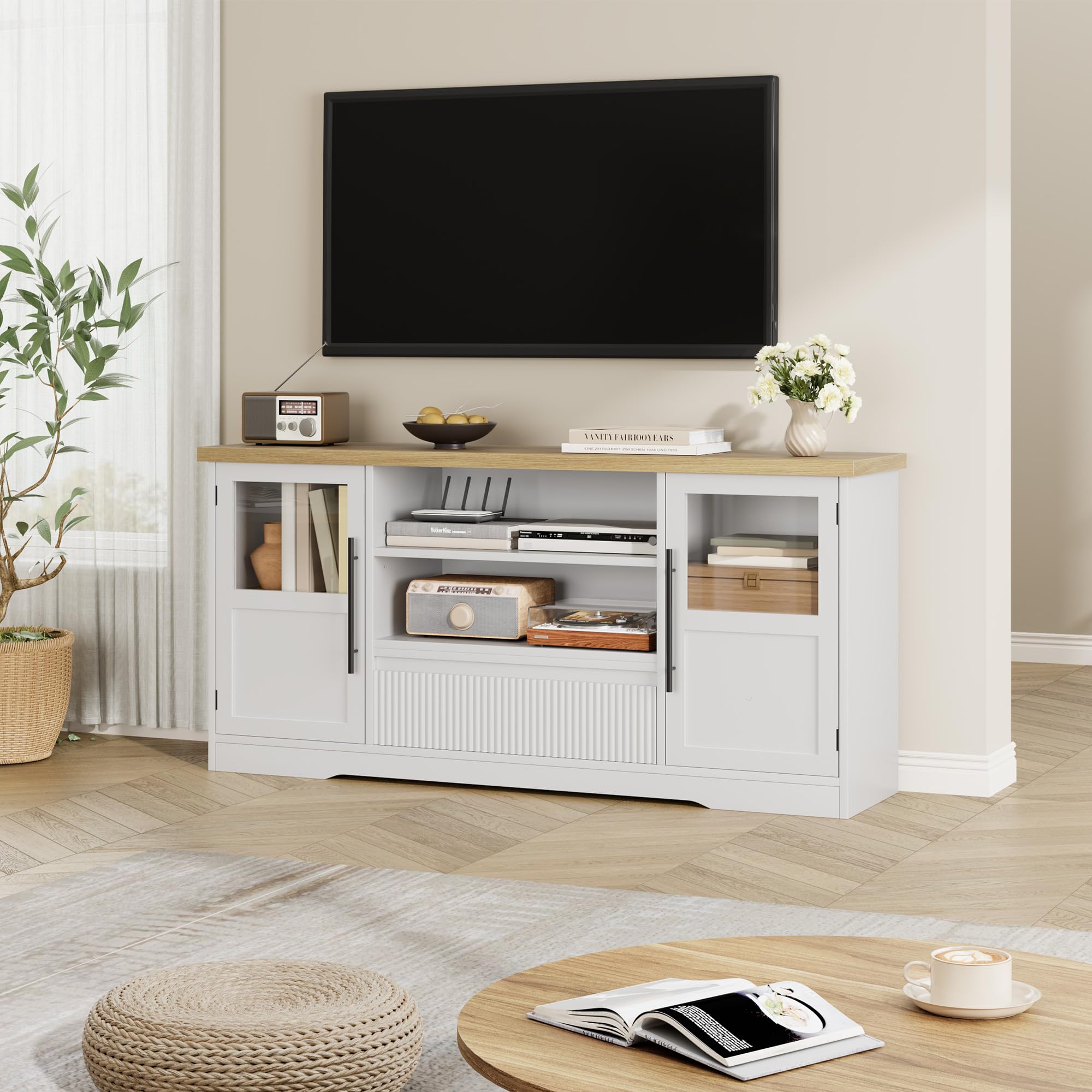 Garvee Retro TV Stand For 75 Inch TVs Mid Century Modern Media