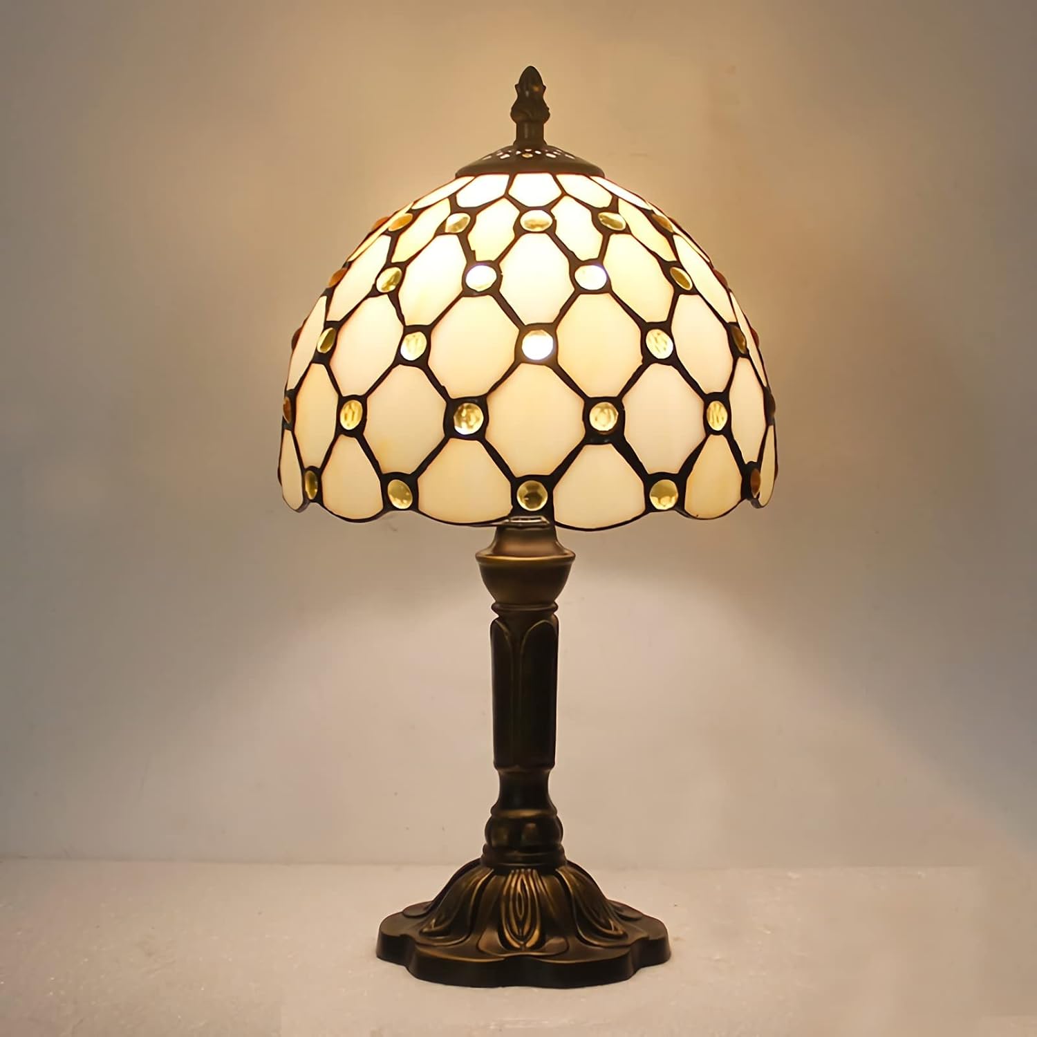 EFPERFECT Tiffany-Style Stained Glass-Resin Traditional 13-in Bronze LED  Table Lamp with Glass Shade(Bulb Included), image size:900x900