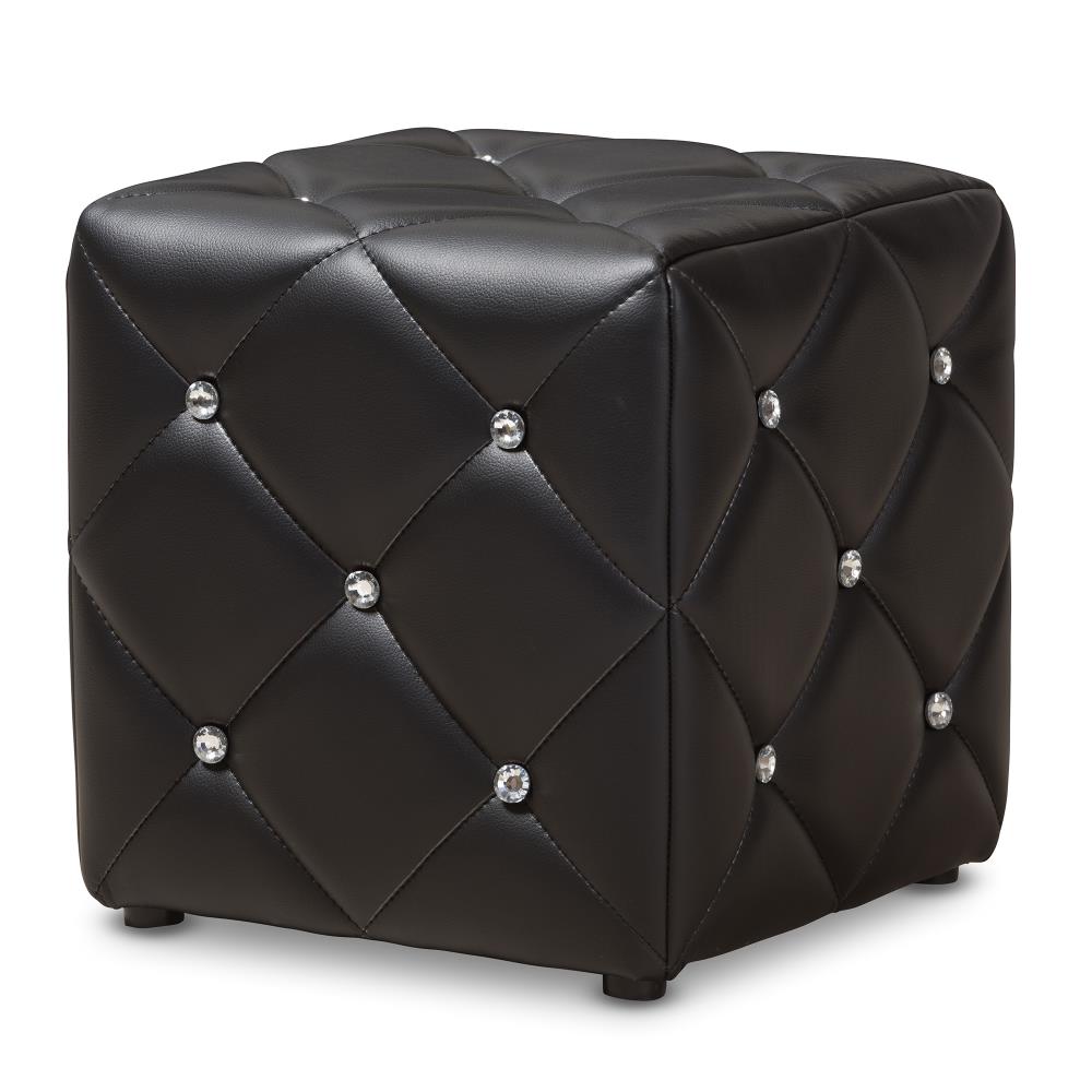 Baxton Studio Glam Black Square Upholstered Ottoman Stacey