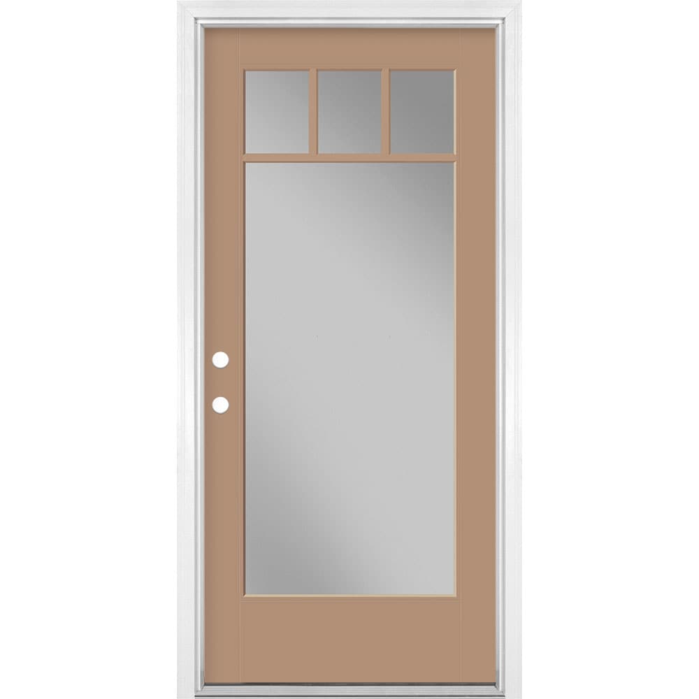 Masonite 1524522 36-in x 80-in x 4-9/16-in Fiberglass Full lite Right-hand inswing Warm Wheat Painted Prehung Front Door with Brickmould Insulating core