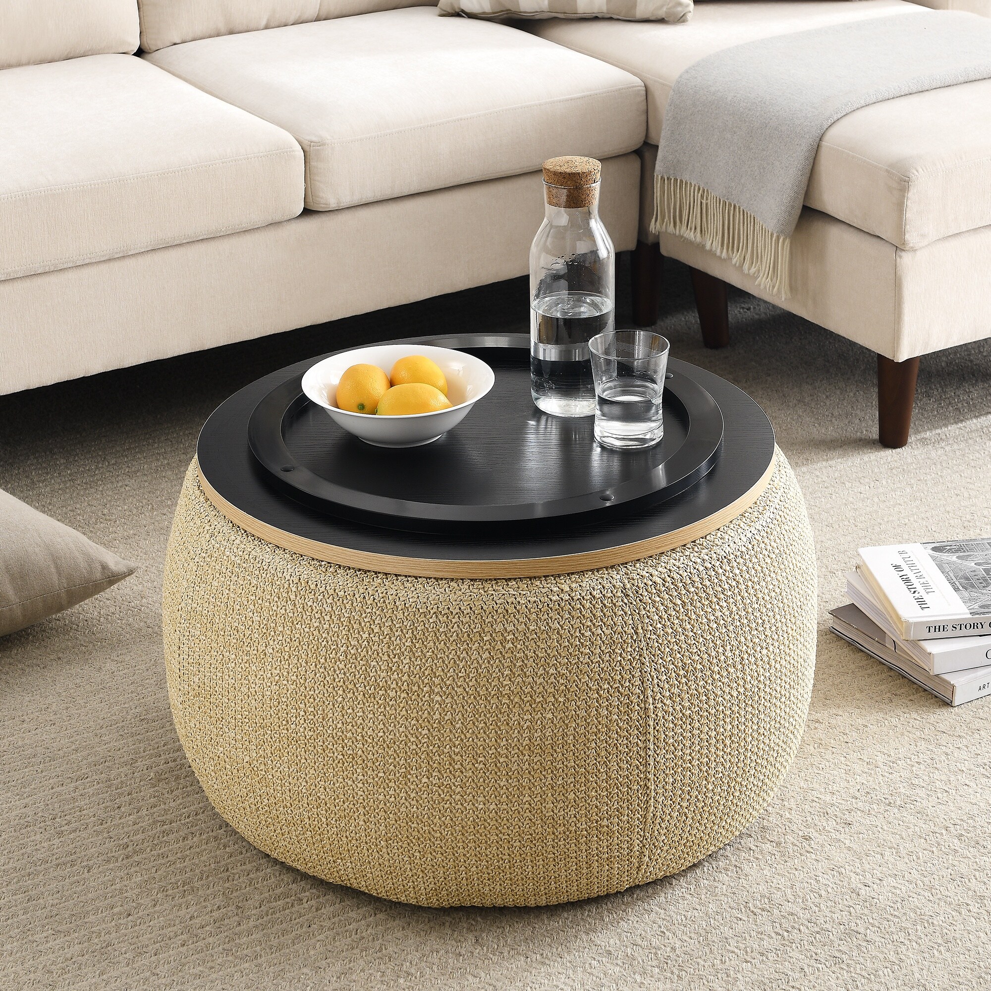HyperDrop Cart Round Storage Table/ 2-in-1 Design Works as End Table ...