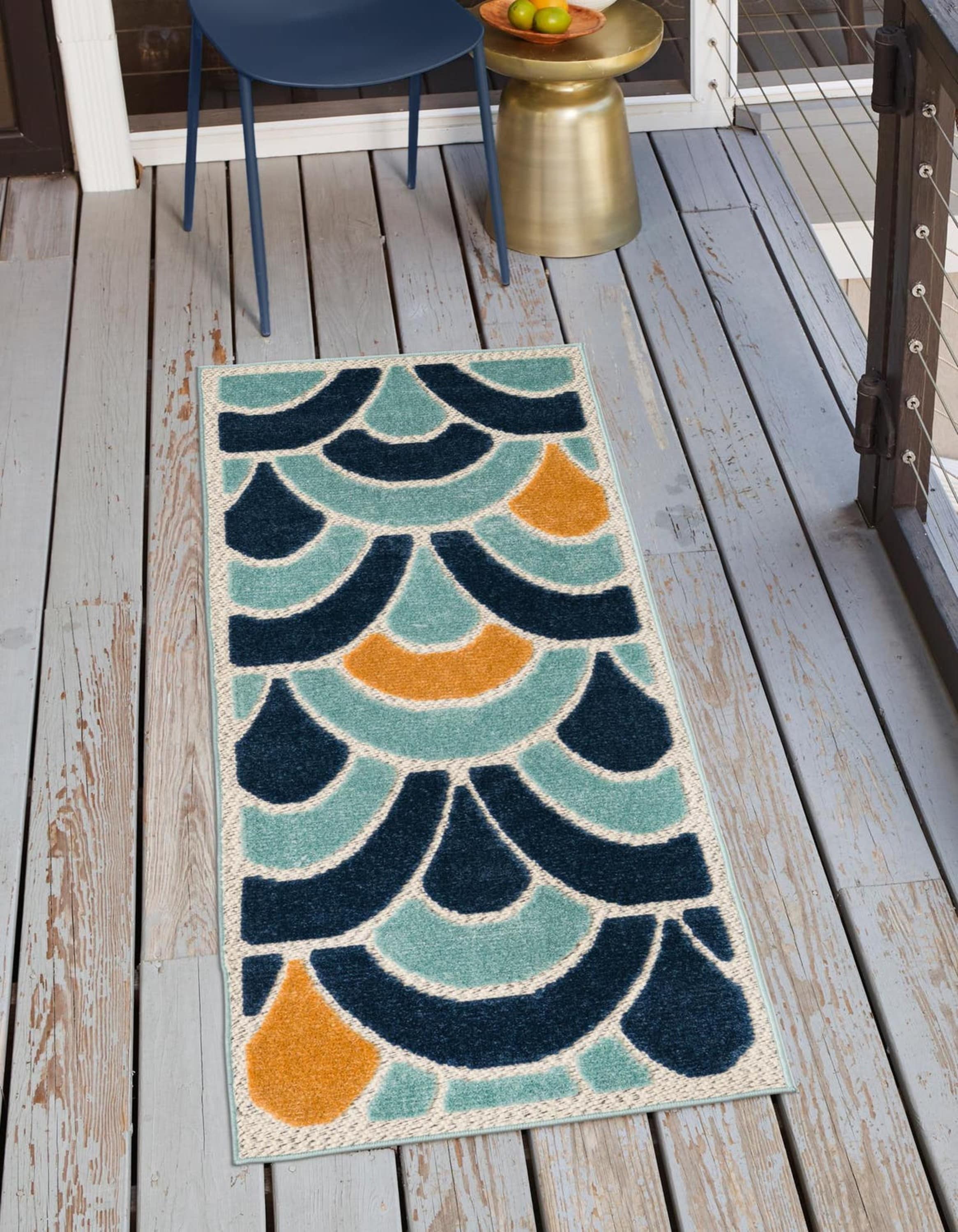 Unique Loom 3171465 Belize Outdoor 2 x 8 (ft) Loomed Polypropylene Blue Rectangular Indoor/Outdoor Geometric Runner rug