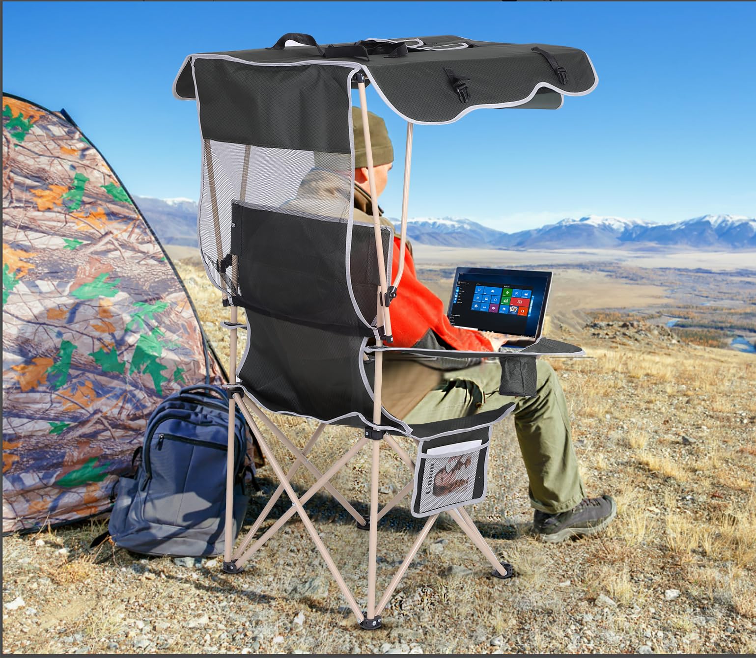  LOE-CHARCANOP-GRN1PK Beach-Camping-Chairs - View #4