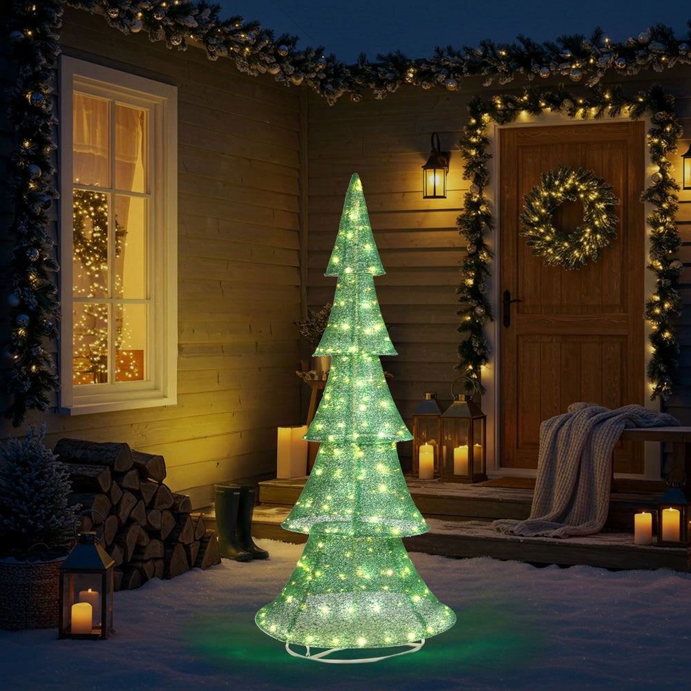 CIPACHO 6FT Lighted Pull Up Christmas Tree - Pre-lit with 200 Warm White  LED Lights (Indoor/Outdoor Holiday Decor) in the Artificial Christmas Trees  department at Lowes.com, image size:900x900