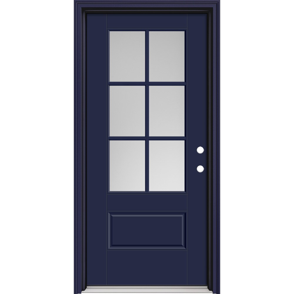 Masonite 630438 Performance Door System 32-in x 80-in x 4-9/16-in Fiberglass 3/4 lite Right-hand inswing Eclipse Painted Prehung Front Door with Brickmould Insulating core with Grilles