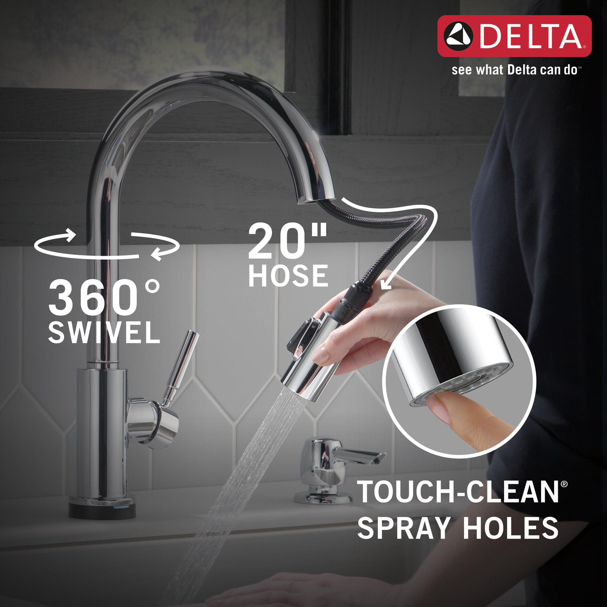 Delta Trask Touch2O Chrome Single Handle Pull down Touch Kitchen