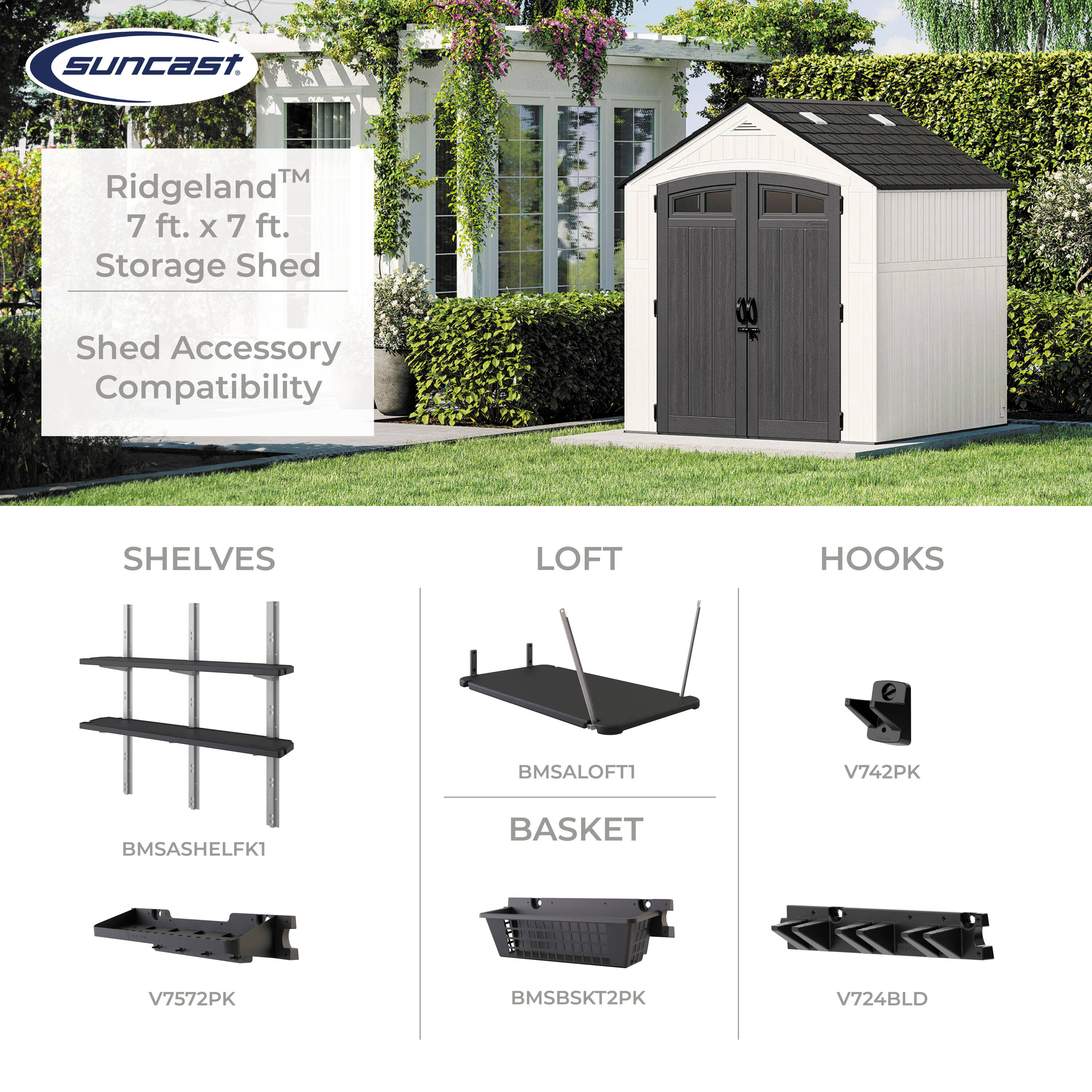 Ridgeland 7' x 7' All-Weather Resin Storage Shed with Lockable Doors