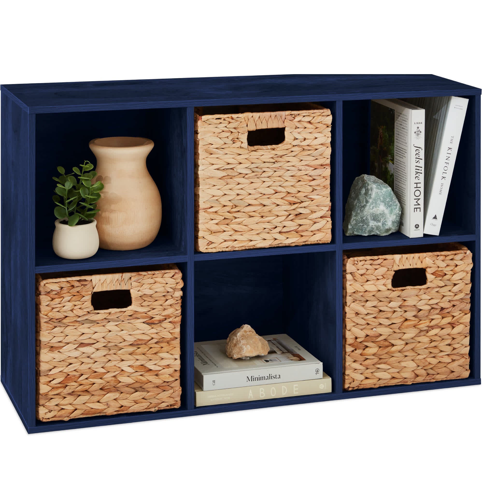 Best Choice Products SKY8727 6-Cube Bookshelf 11in Display Storage System Organizer w/ Removable Back Panels - Navy