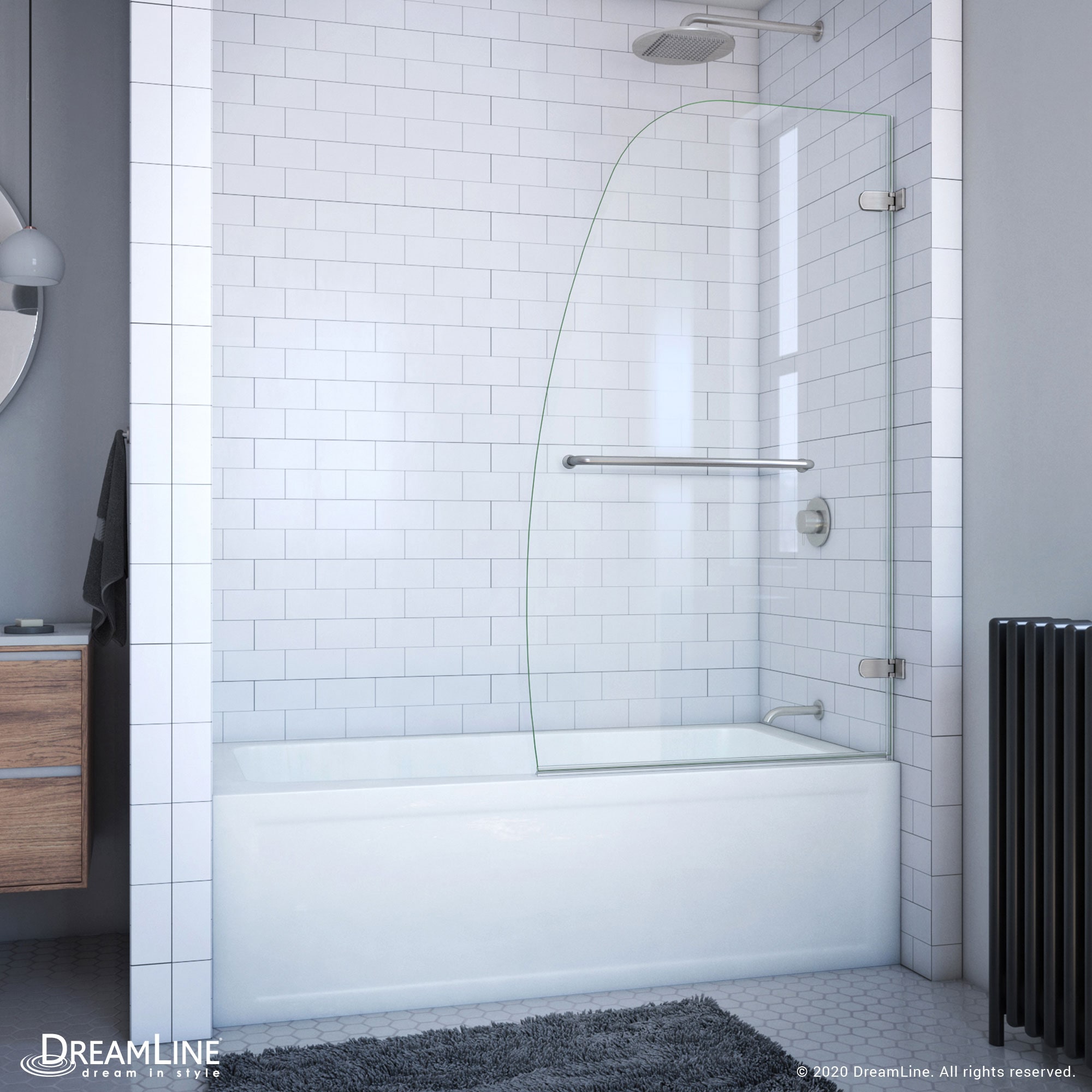 DreamLine SHDR-3534586-04 Aqua Uno Brushed Nickel 34-5/16-in W x 58-in H Frameless Hinged Bathtub door