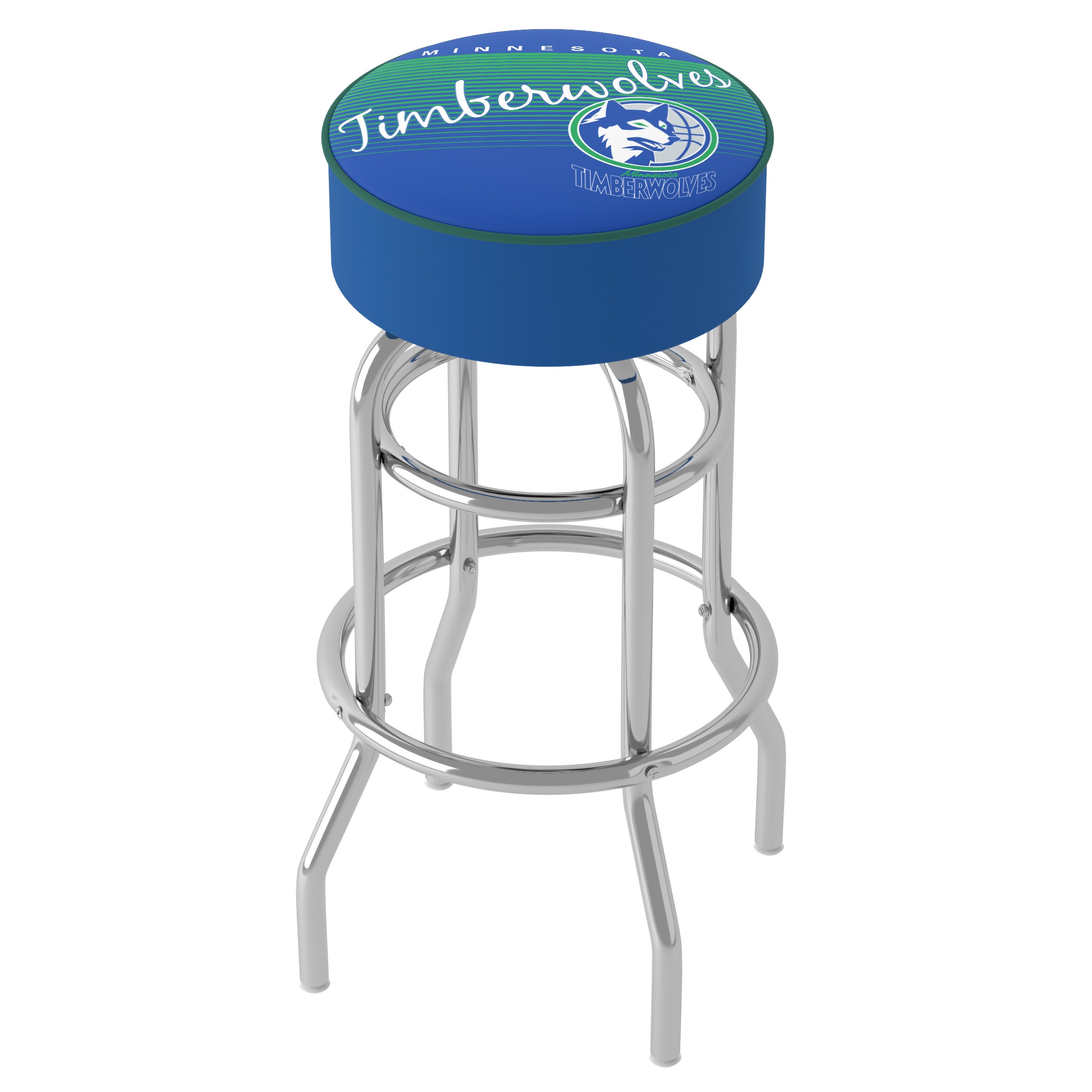 Trademark Gameroom NBA1000HC-MT-TWN Minnesota Timberwolves Minnesota Timberwolves 31.0-in H Bar height Round seat Upholstered Swivel Metal Bar Stool