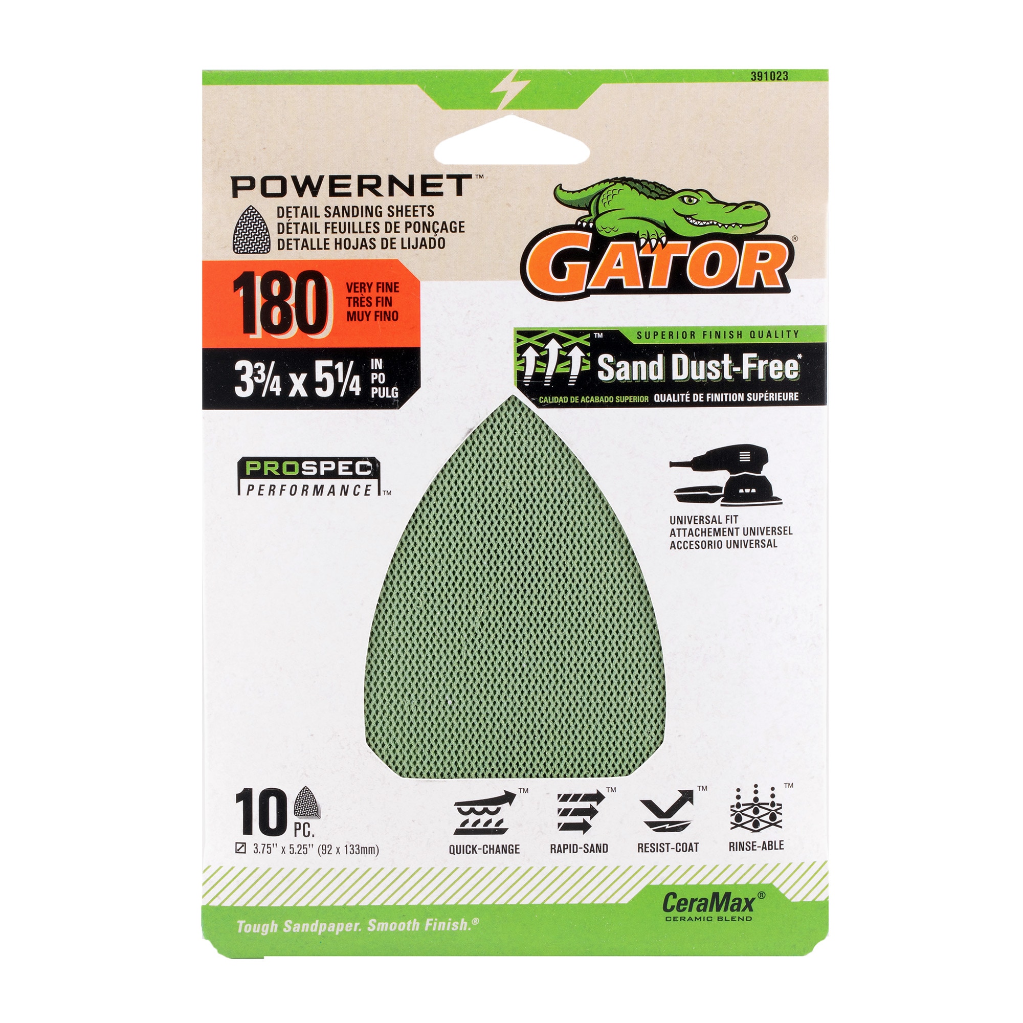 Gator 391023 PowerNet 10 -Piece Ceramic alumina 180 -Grit Detail Sandpaper