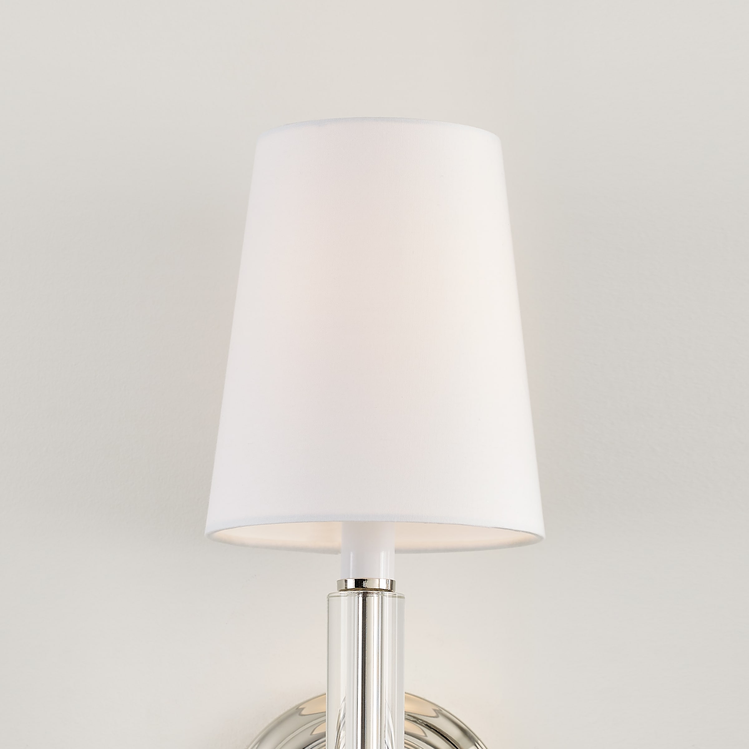 Polished Nickel Round White Fabric Shade Wall Sconce