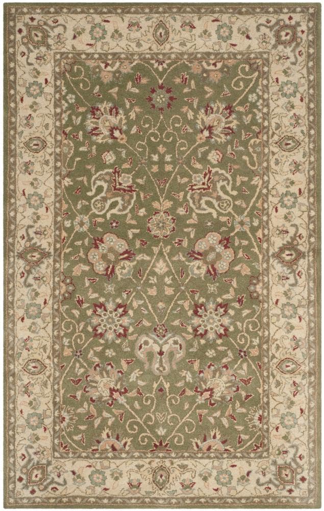 Safavieh AT21D-4 Antiquity Dergaz 4 x 6 (ft) Tufted Wool Sage Rectangular Indoor Floral/Botanical Vintage Area rug