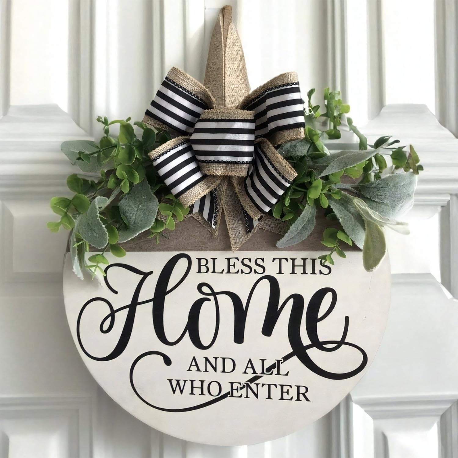 Afoxsos - Welcome Sign for Front Door Rustic Wood Round Wreath Wall Hanging Outdoor Decor for Po...