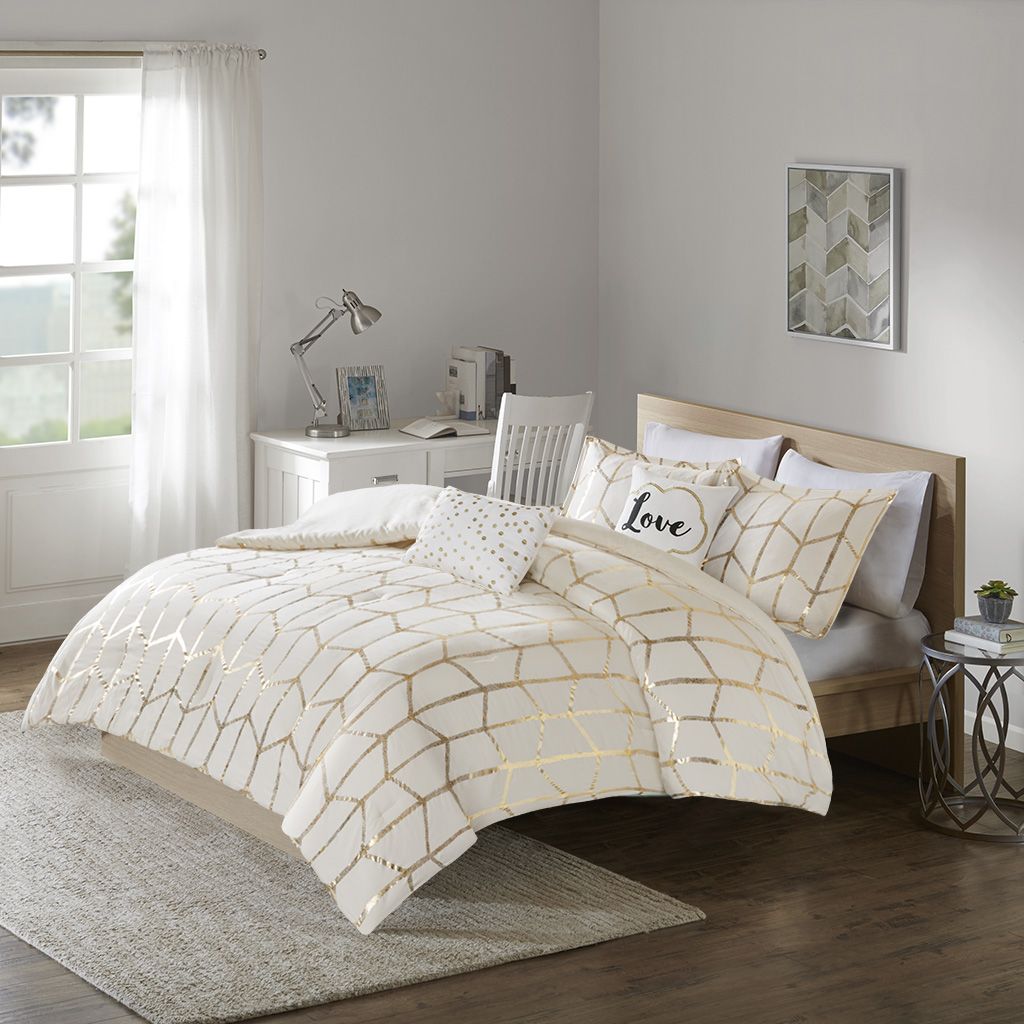 JUSHUA Twin and Twin XL Metallic Printed Comforter Set