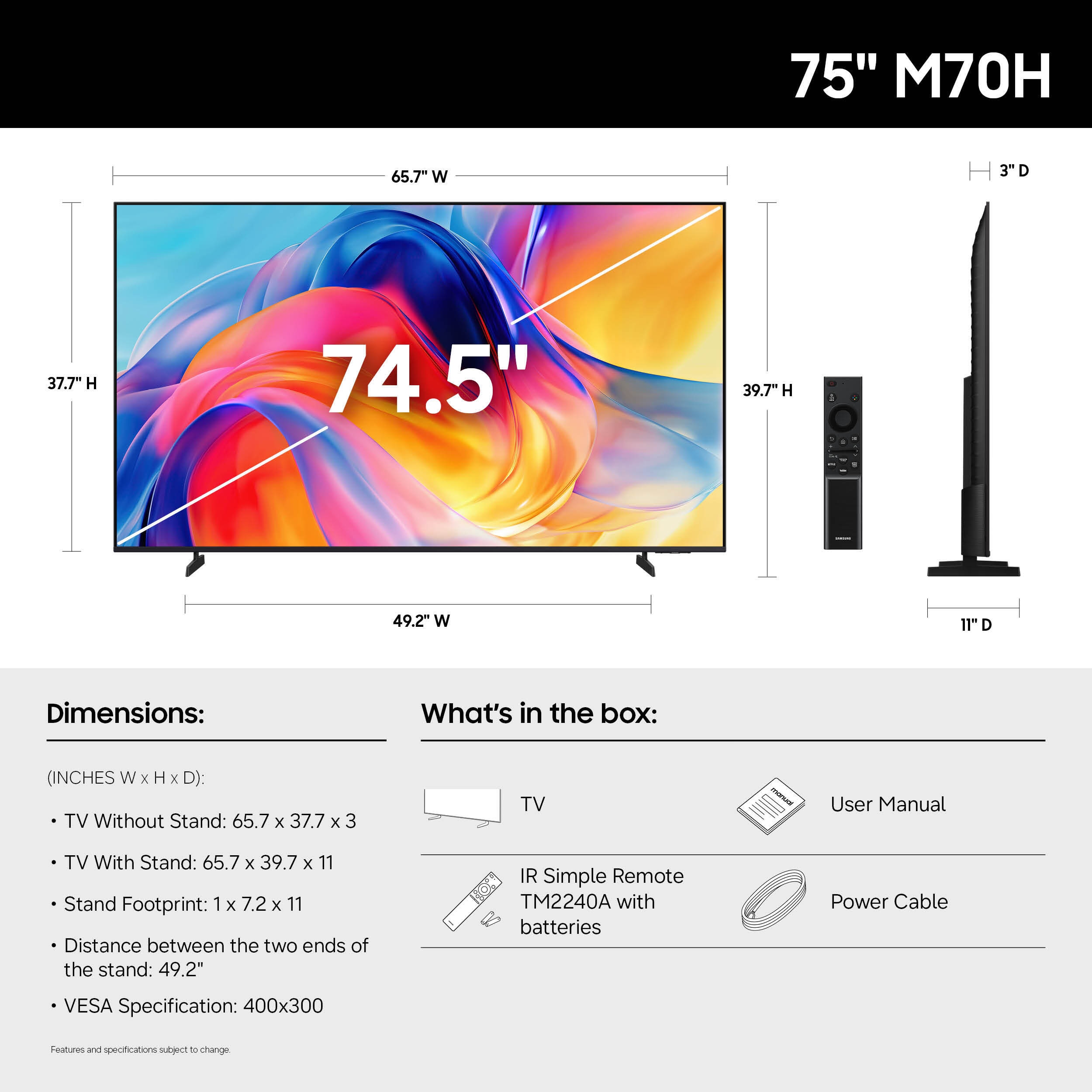Samsung M70H 75-in 2160p (4K) Smart LED Indoor Flat screen HDTV in the ...
