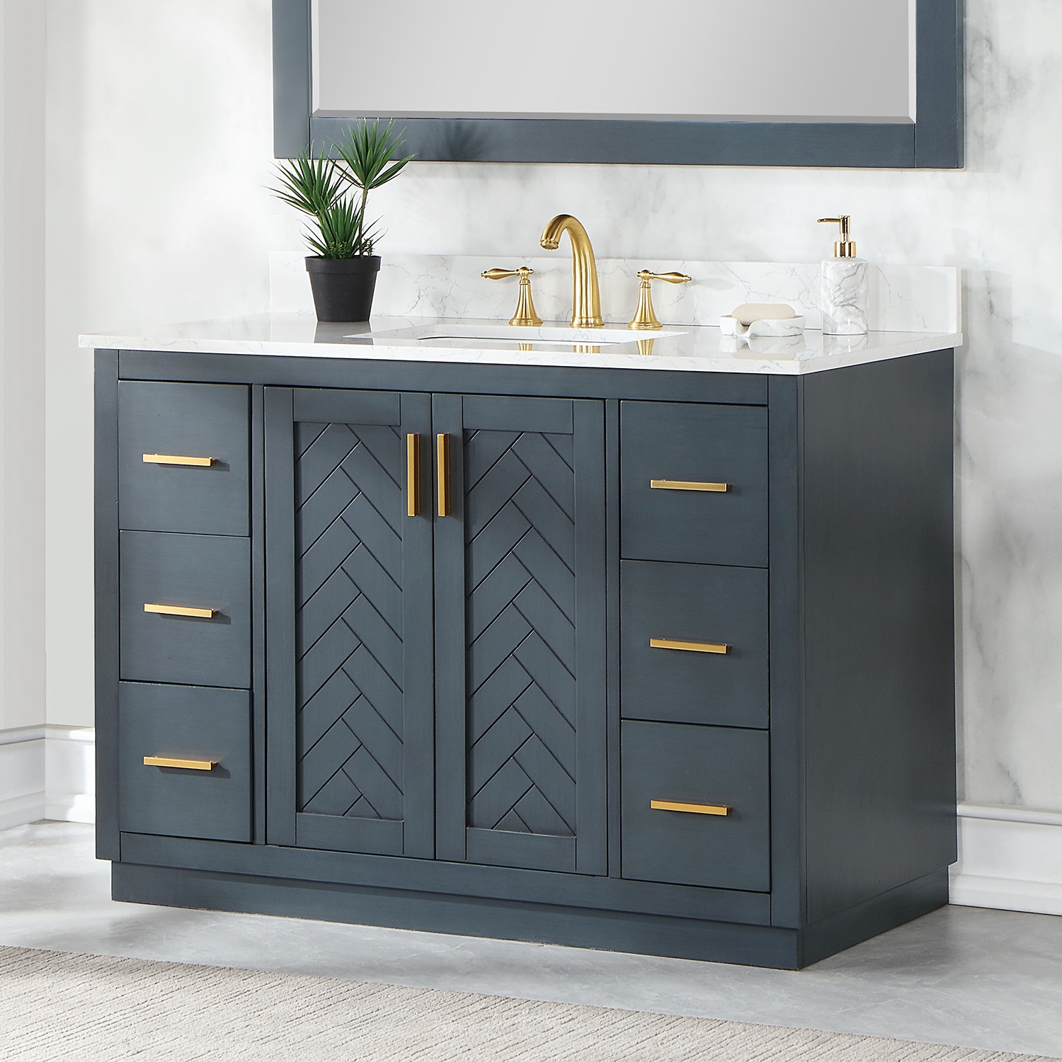 Altair 543048-CB-GW-NM Gazsi 48-in Charcoal Blue Undermount Single sink Bathroom Vanity with Grain White Engineered marble Top
