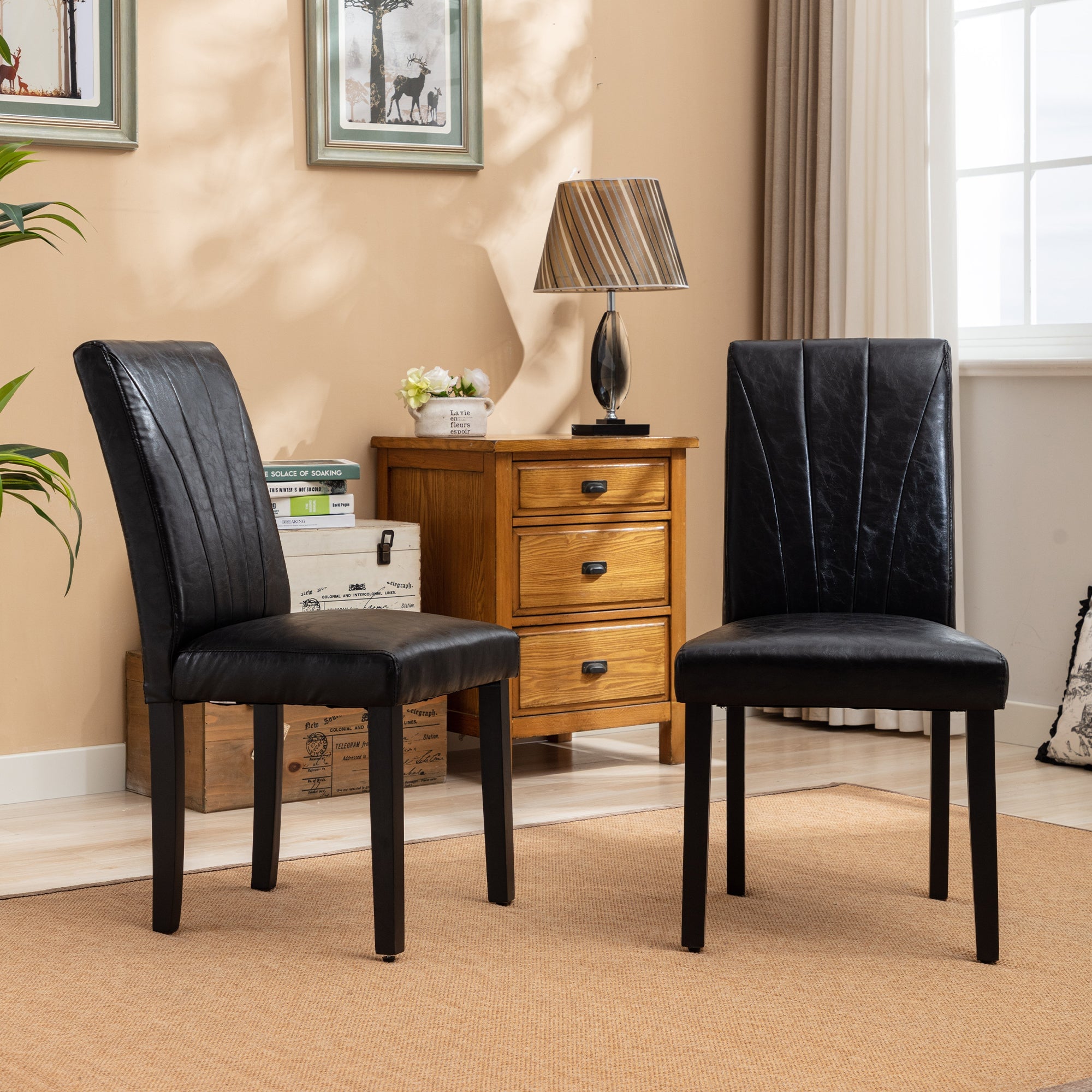 Vecelo LOE-DC02-BLK-2P Set Of 2 Upholstered Parsons Side Chairs Dining Chair with High Back