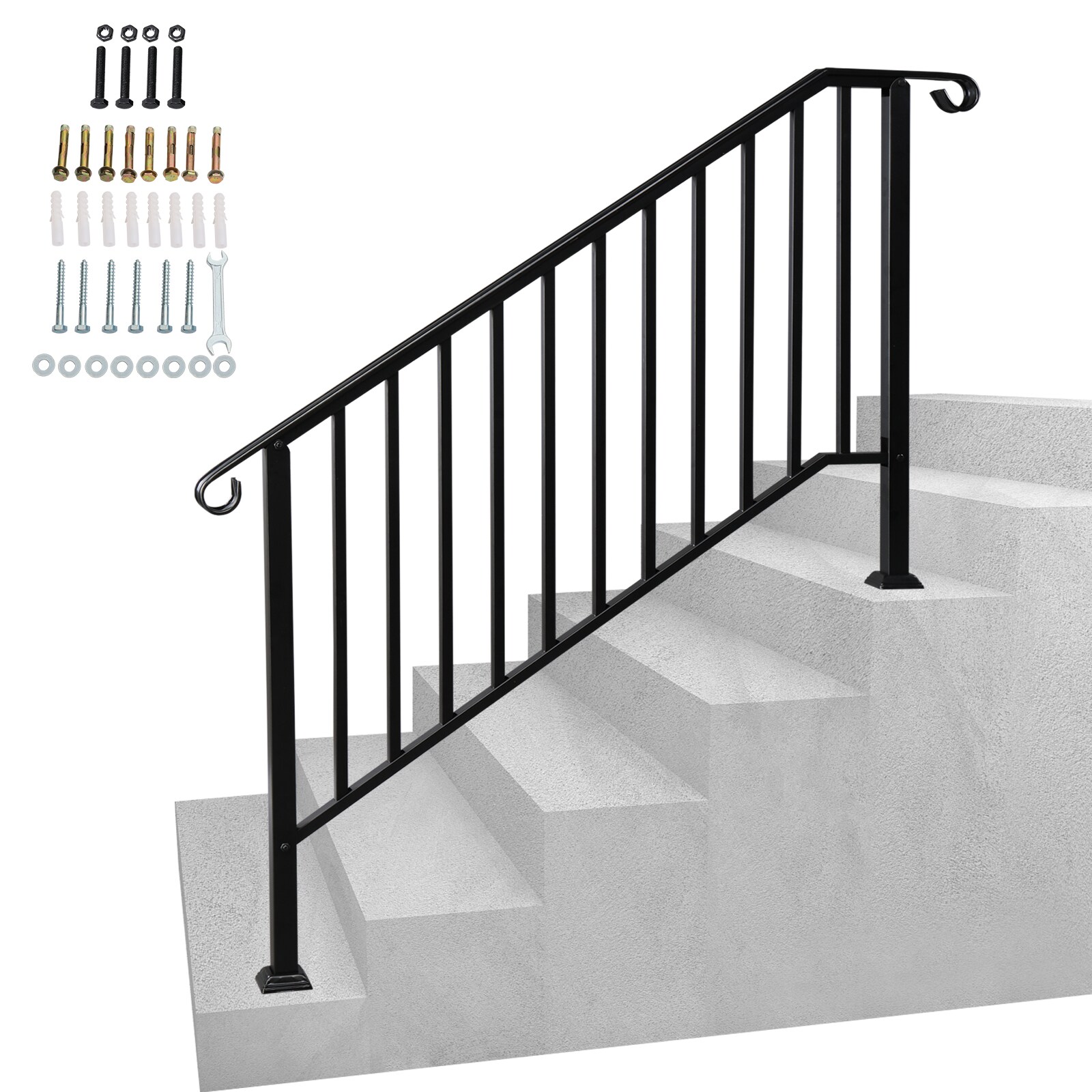 VINGLI 4-5 Steps Handrails for Outdoor/All Weather Use Stair Rails on Concrete Black