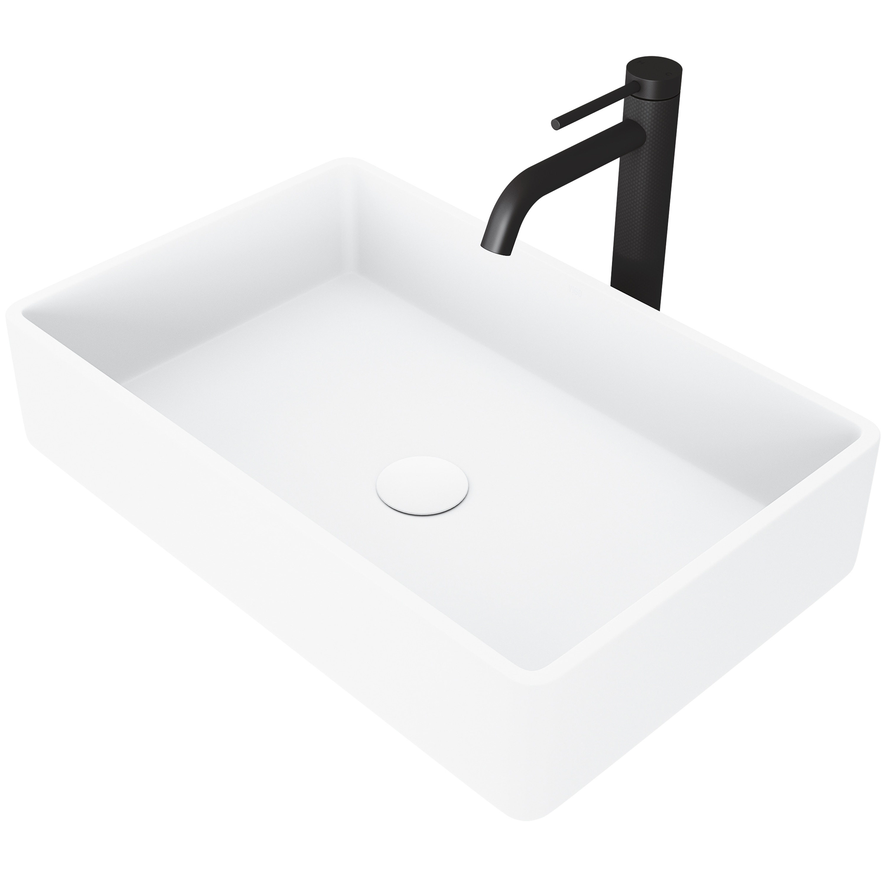 VIGO VGT1450 Magnolia Matte stone Vessel Rectangular Modern Matte White Bathroom Sink with Faucet Included with Drain Included ( 21-in x 14-in )