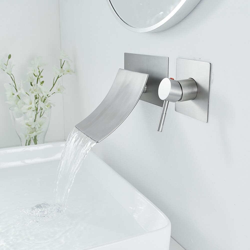 Brushed Nickel Wall Mount Waterfall Bathroom Faucet