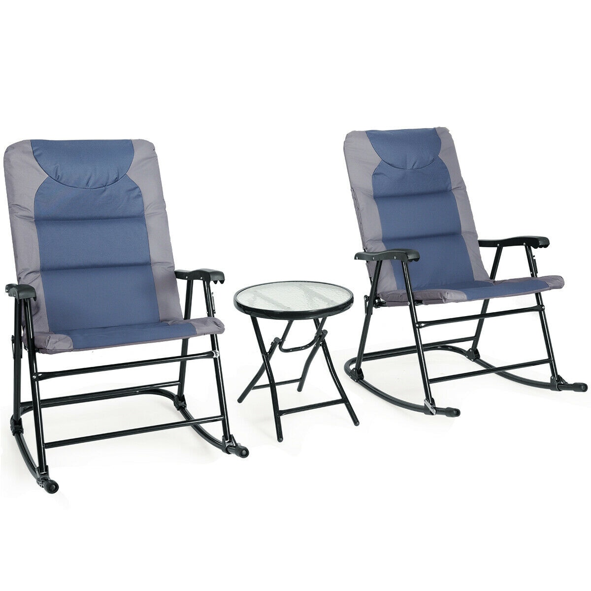 WELLFOR LWAROP108 3 -Piece Patio Conversation Set with Blue Cushions