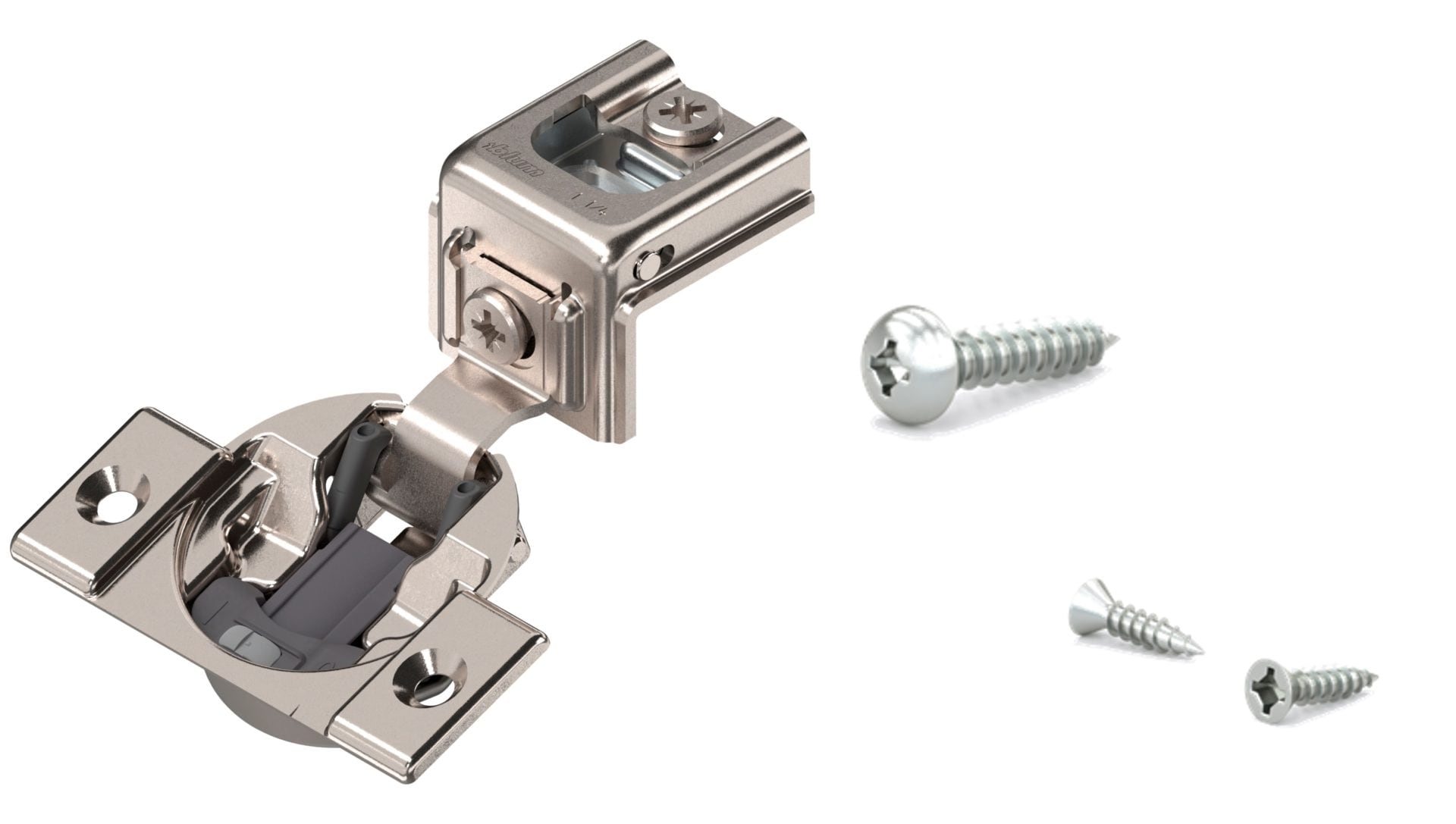 Richelieu 1-1/4-in Overlay 110-Degree Opening Nickel Plated Self-closing  Soft Close Concealed Cabinet Hinge in the Cabinet Hinges department at