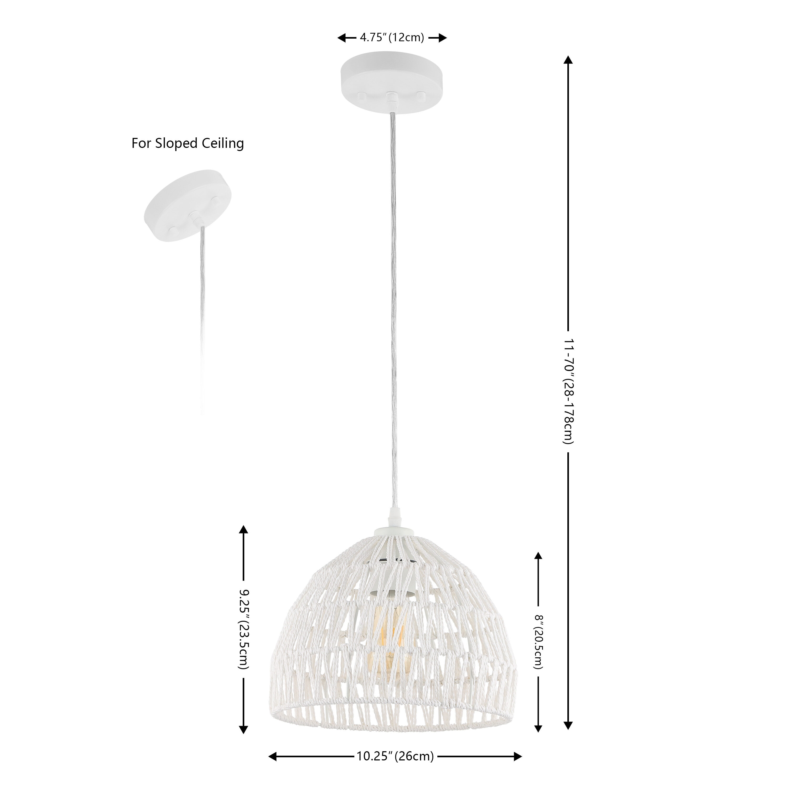 Campana 10.25" White Woven Rope and Iron LED Pendant Light