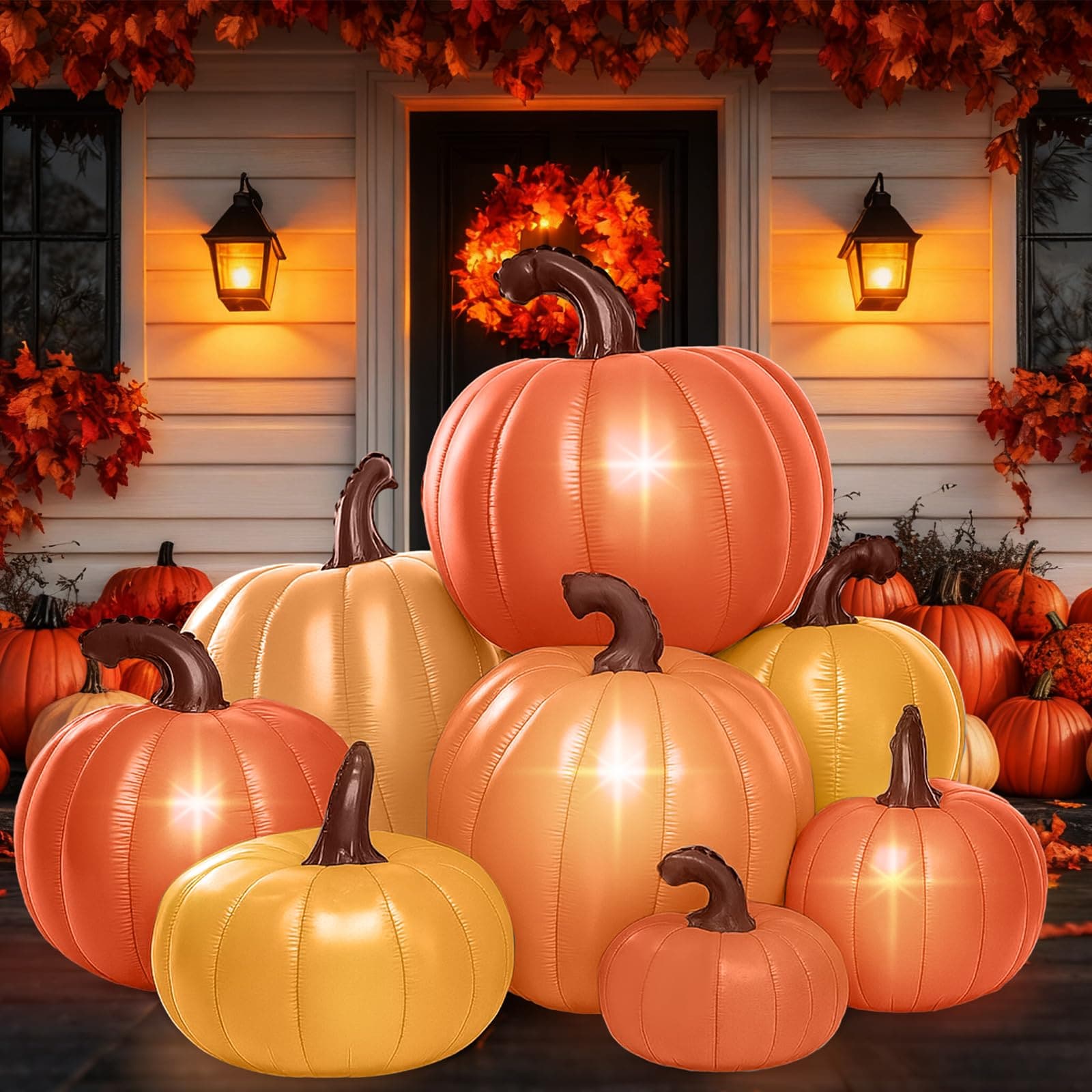 Anqtovp  6 ft Tall Thanksgiving Pumpkin Inflatable Decoration with Built in LED Lights Stacked Pumpkin Outdoor Fall Harvest Yard Lawn Display