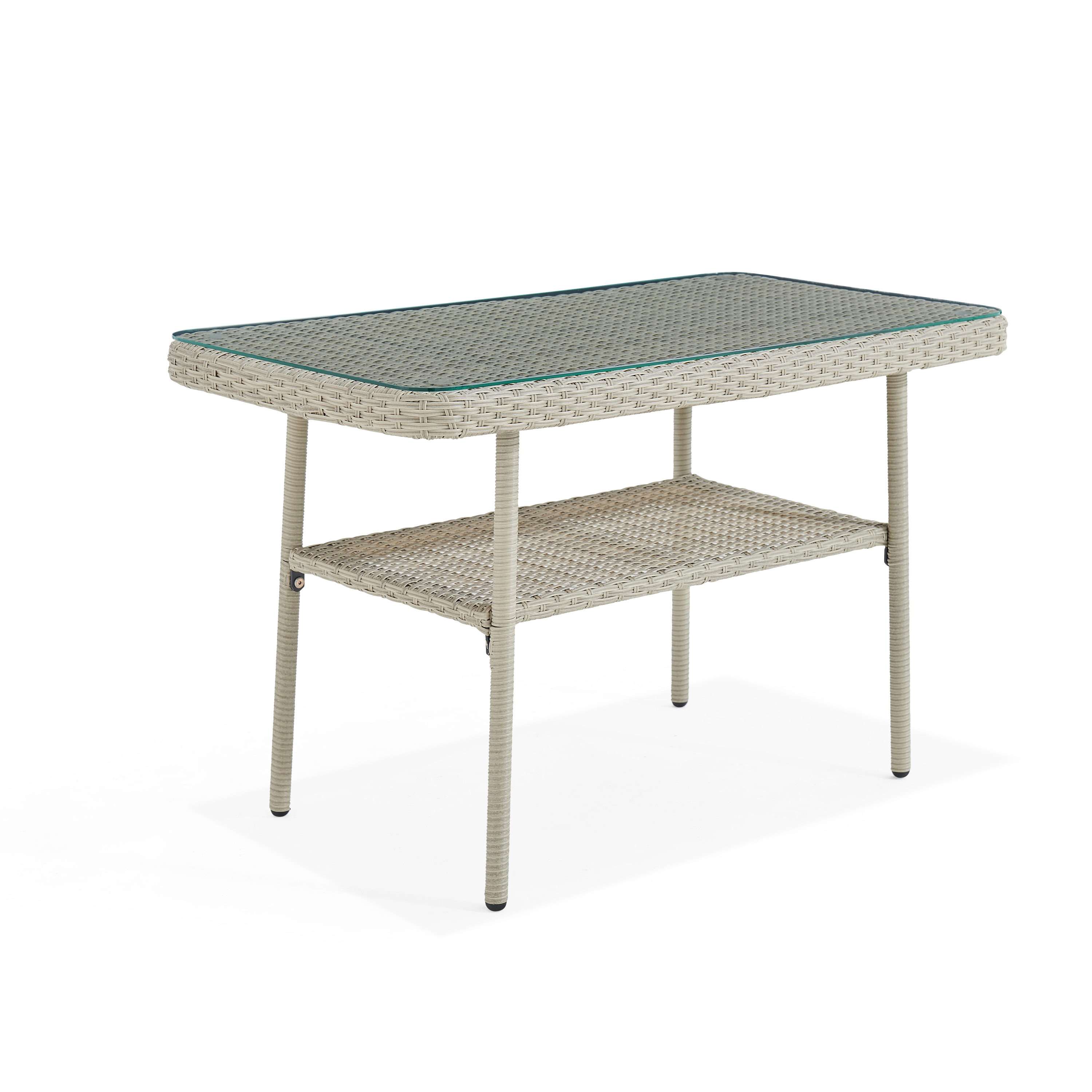 Light Gray All-Weather Wicker Outdoor Cocktail Table with Glass Top