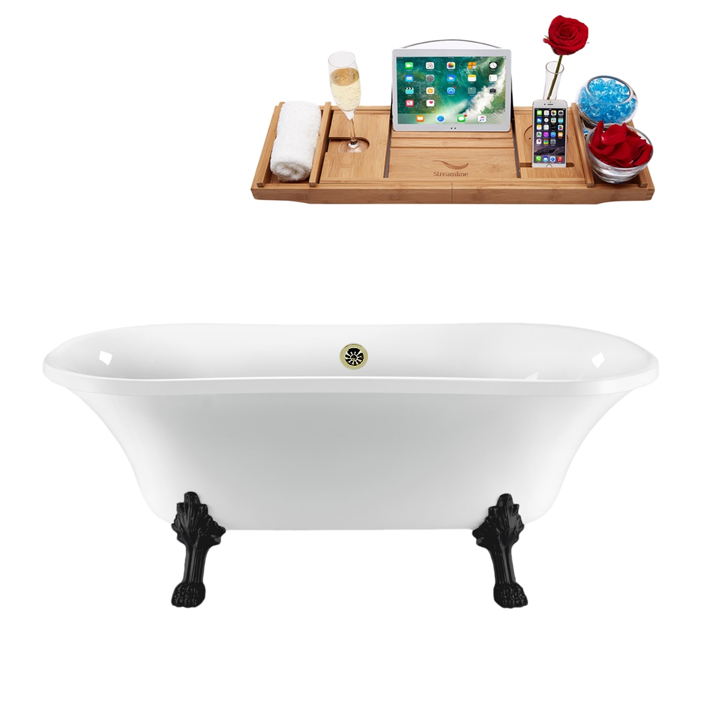 Streamline N861BL-BNK 33.9-in x 68-in Glossy White Acrylic Oval Clawfoot Soaking bathtub with Drain ( Center Drain )