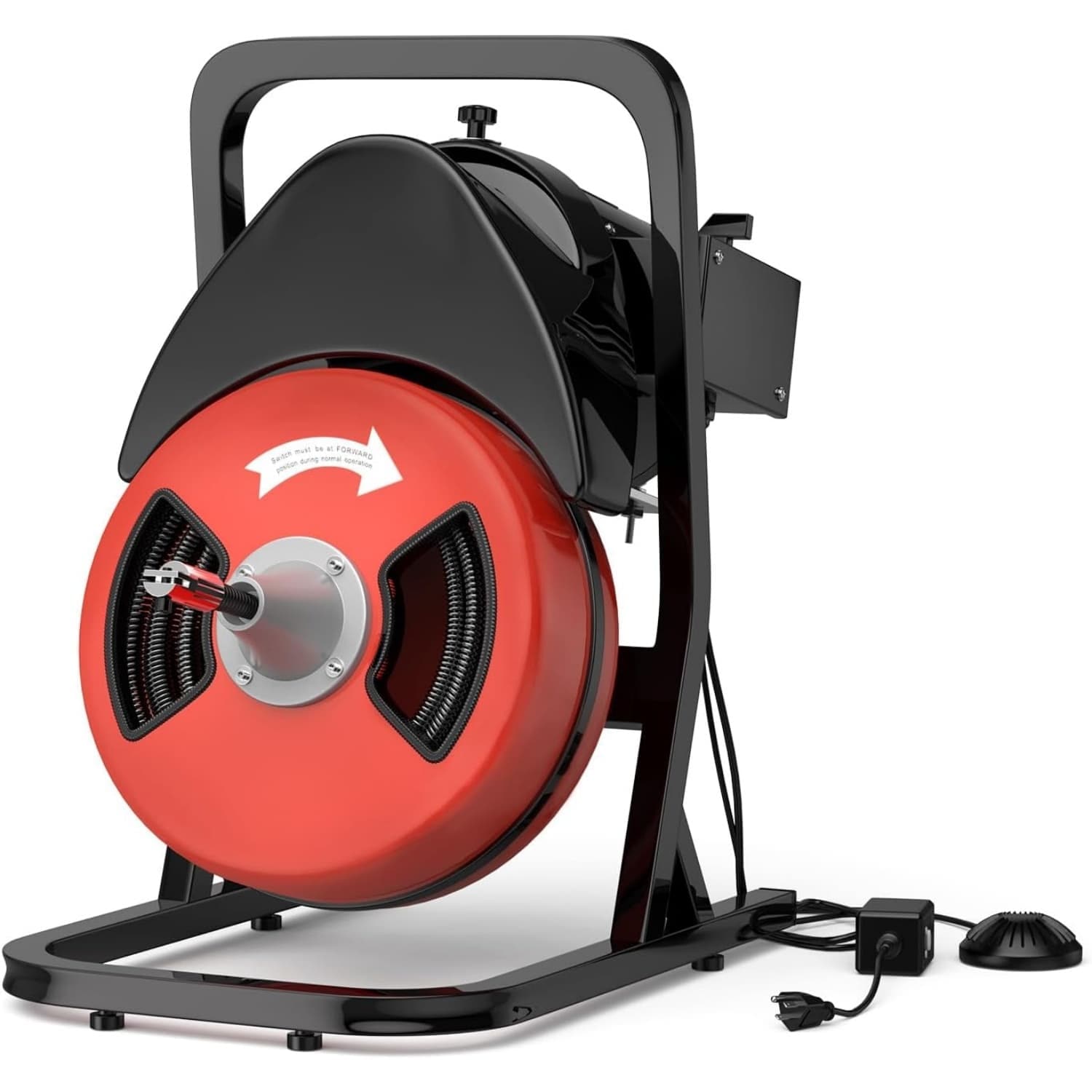 Qeetex GGL-PHO-33DCAH9S 50FT Half an inch-Sewer Snake Drain Cleaner Machine-for 2 to 4 inch Pipes-with Wheels  4 Cutter Foot Switch for Sewer Sink Toilet Bathroom