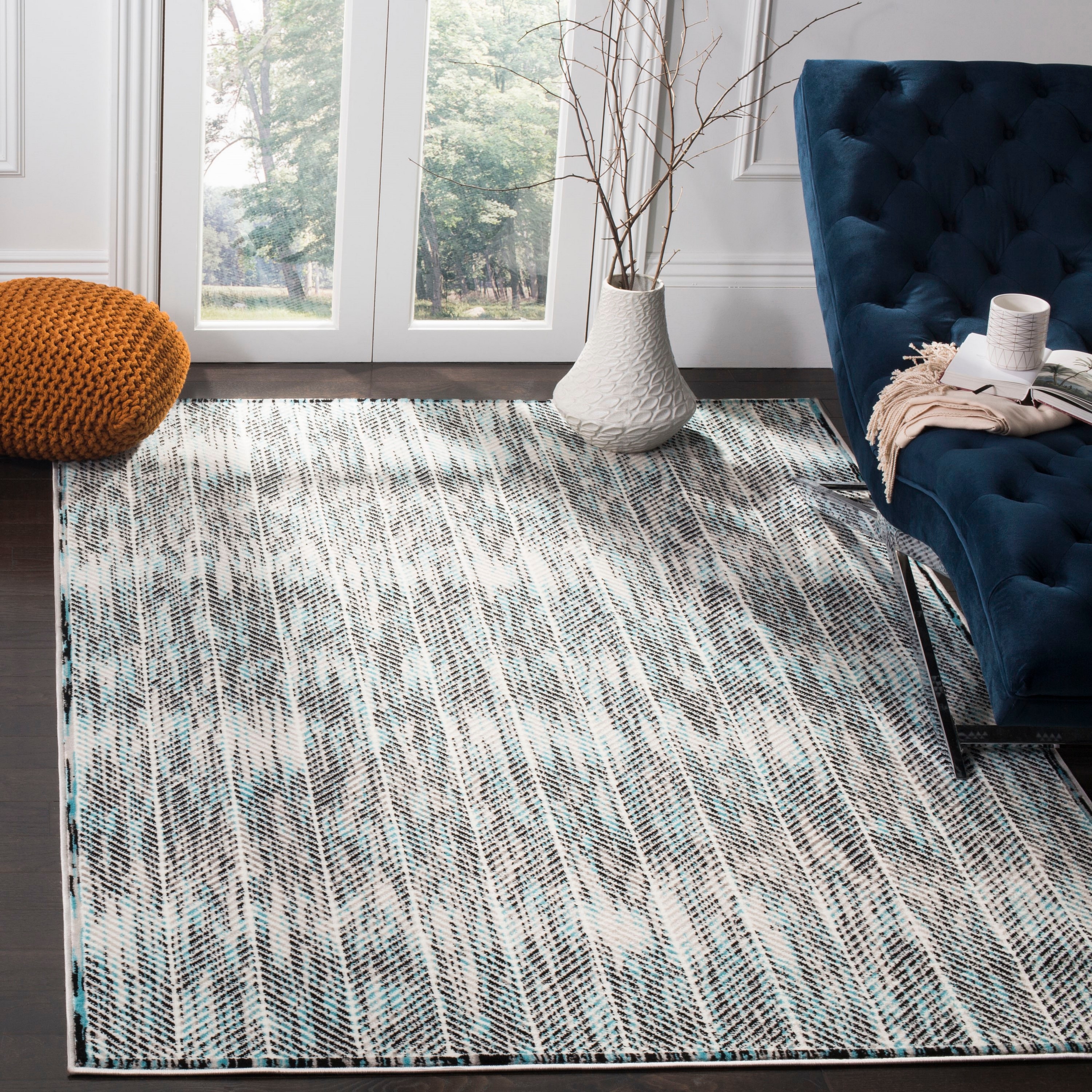 Safavieh SKY194B-6SQ Skyler Orla 7 x 7 (ft) Loomed Polypropylene Gray/Blue Square Indoor Abstract Bohemian/Eclectic Area rug