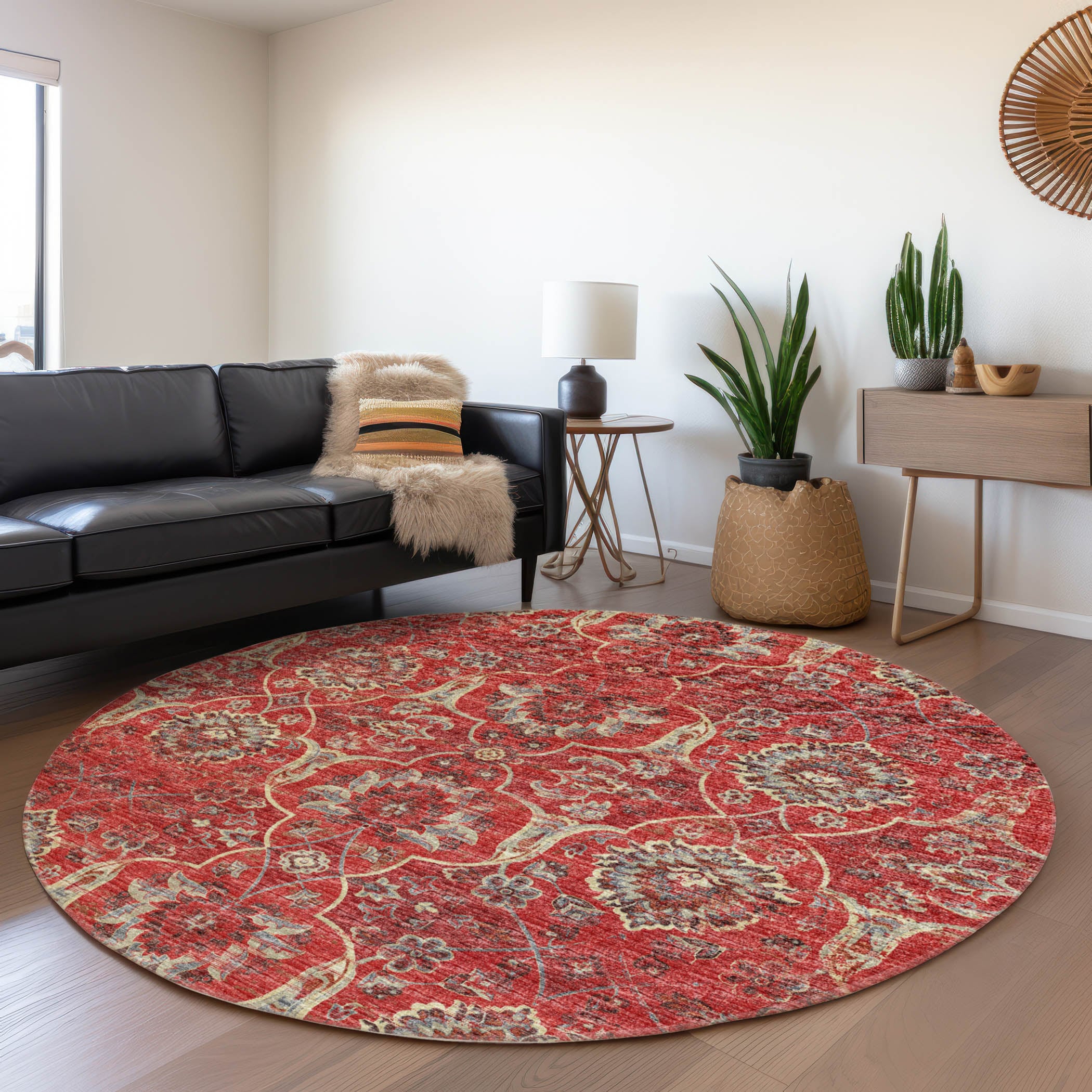 Addison Rugs AMF95RE8RO Mayfield AMF95RE 8 x 8 (ft) Loomed Polyester Red Round Indoor Abstract Machine washable Area rug